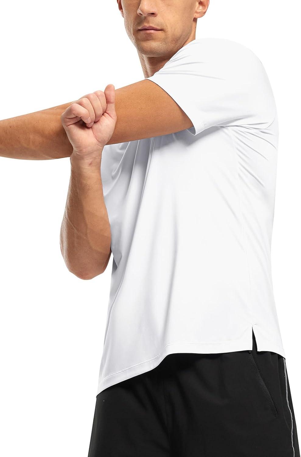imageTBMPOY Mens Workout Dry Fit TShirt Quick Dry UPF 50 Athletic Shirt Moisture Wicking Lightweight Top Running ActivewearWhite