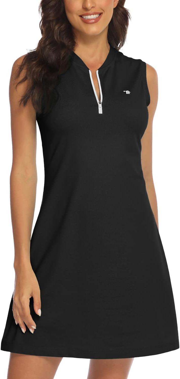imageTBMPOY Womens Golf Polo Dress Sleeveless Zip Up Lightweight Tennis Workout UPF 50 Quick Dry Athletic Sports Black M