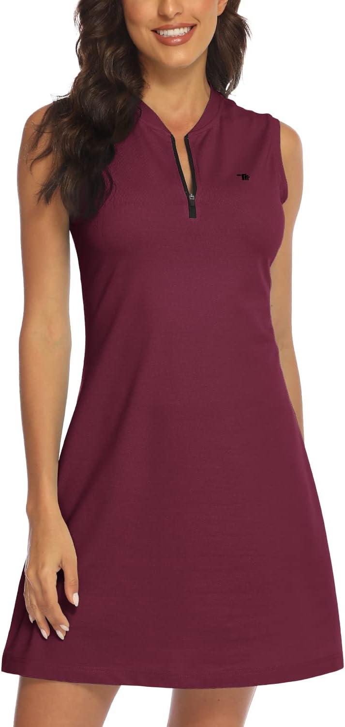 imageTBMPOY Womens Golf Polo Dress Sleeveless Zip Up Lightweight Tennis Workout UPF 50 Quick Dry Athletic Sports Purplish Red L
