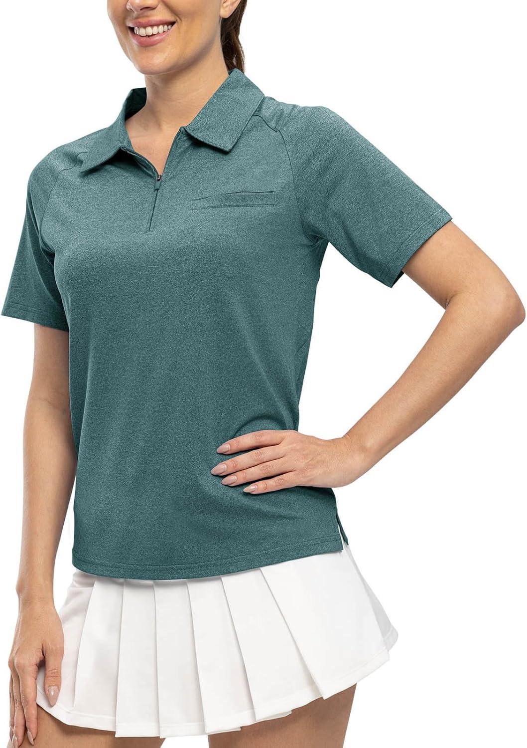 imageTBMPOY Womens Golf Polo Shirts Short Sleeve UPF 50 Dry Fit Athletic Tennis TShirts Zip Up Athletic Sports ShirtBlue