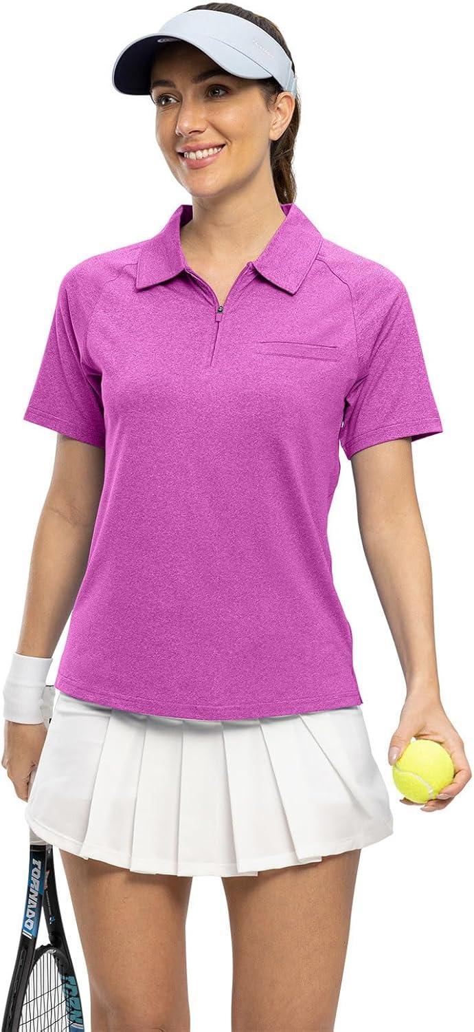 imageTBMPOY Womens Golf Polo Shirts Short Sleeve UPF 50 Dry Fit Athletic Tennis TShirts Zip Up Athletic Sports ShirtDeep Rose