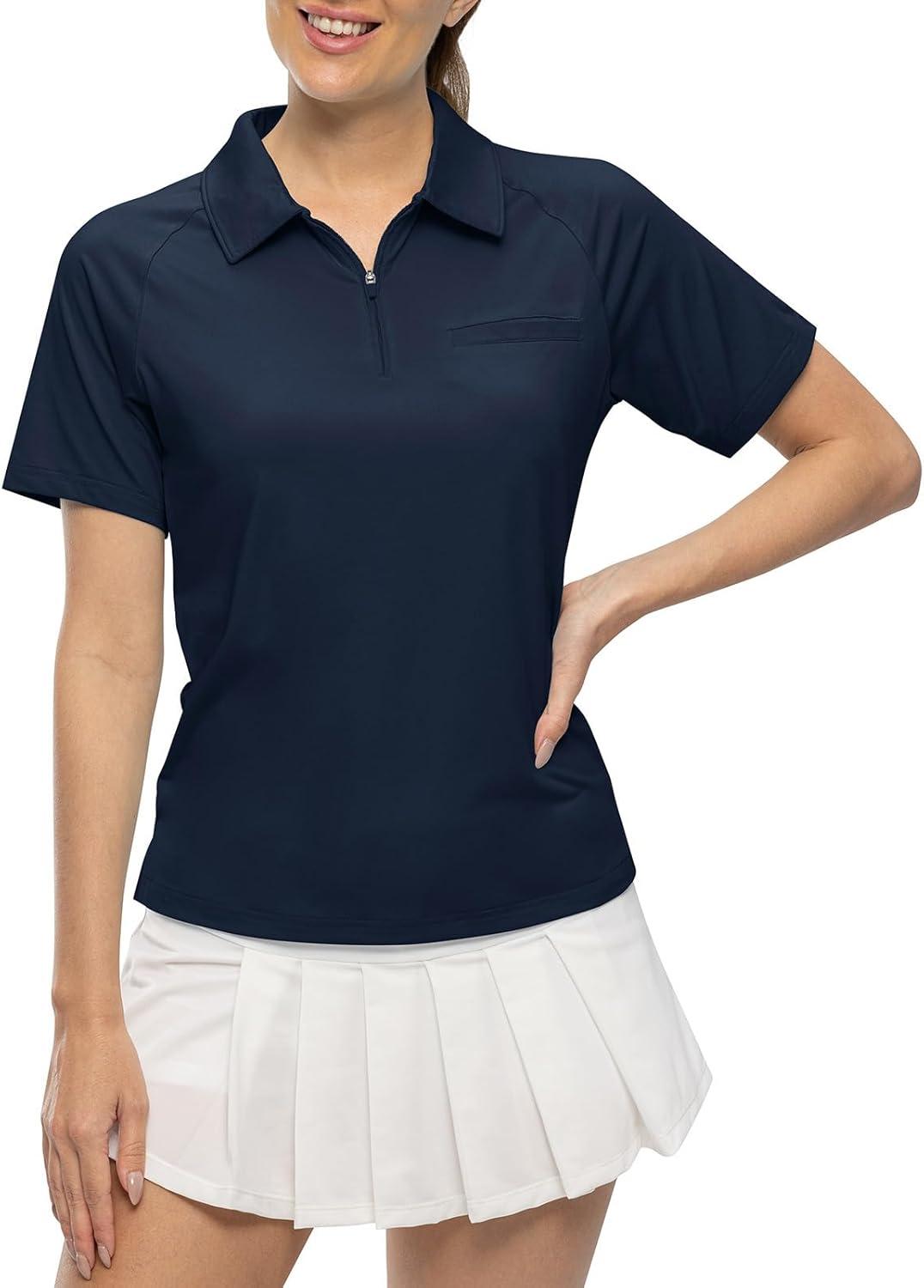 imageTBMPOY Womens Golf Polo Shirts Short Sleeve UPF 50 Dry Fit Athletic Tennis TShirts Zip Up Athletic Sports ShirtNavy