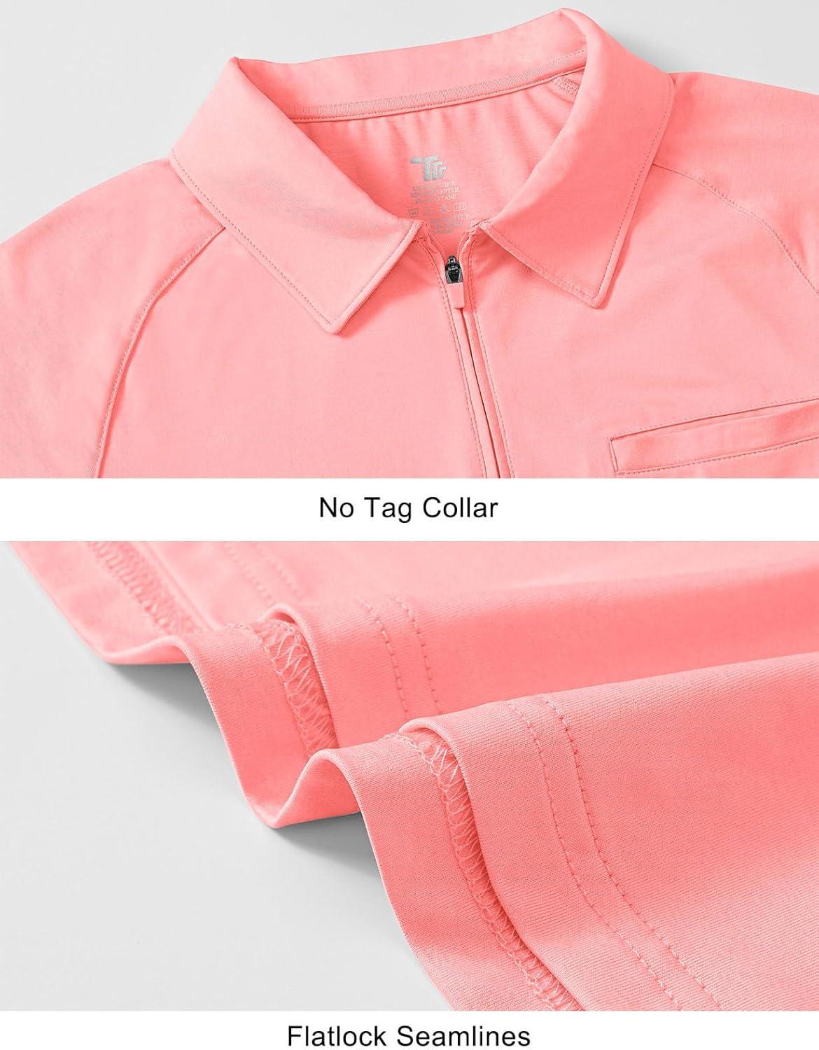 imageTBMPOY Womens Golf Polo Shirts Short Sleeve UPF 50 Dry Fit Athletic Tennis TShirts Zip Up Athletic Sports ShirtPink