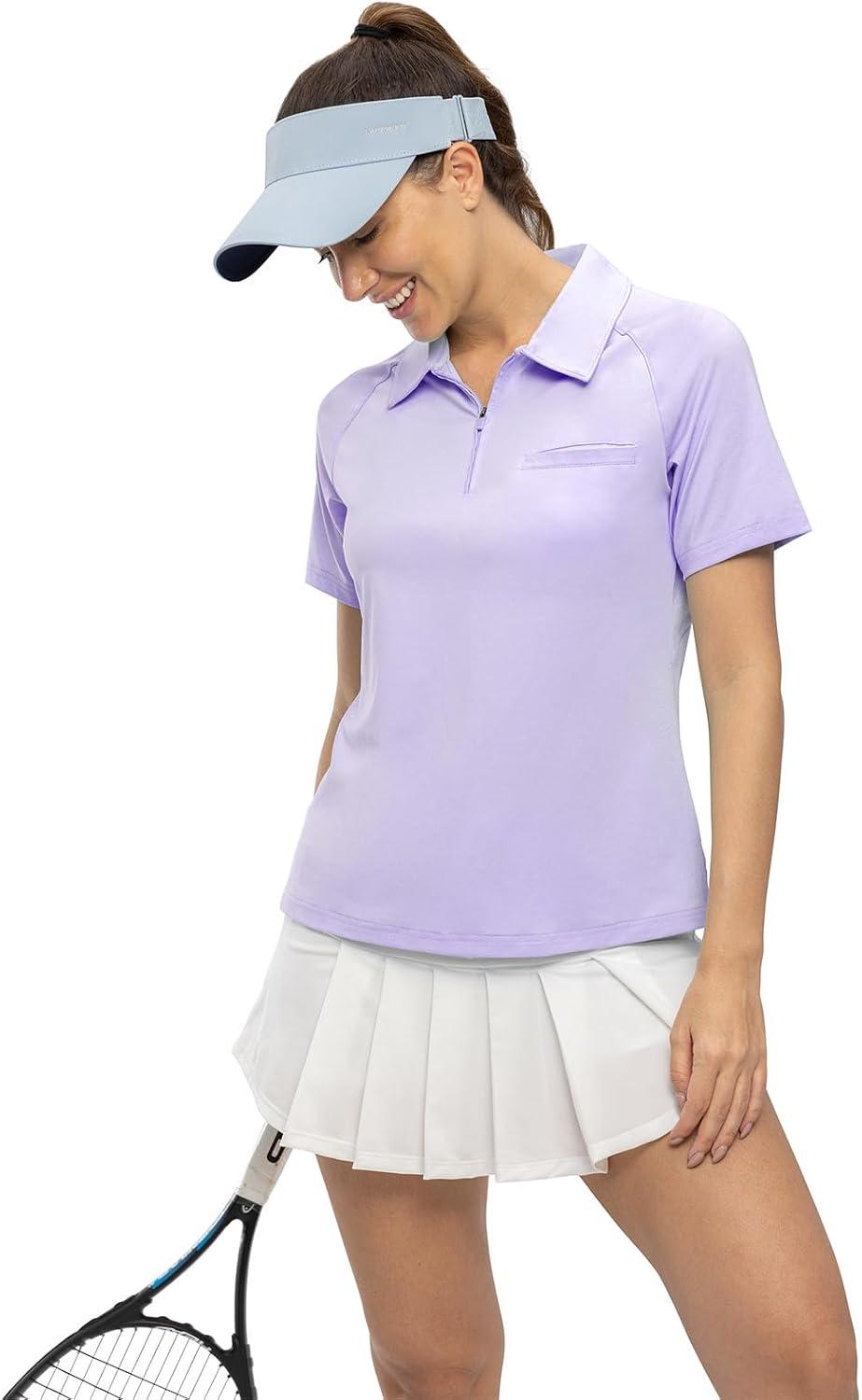imageTBMPOY Womens Golf Polo Shirts Short Sleeve UPF 50 Dry Fit Athletic Tennis TShirts Zip Up Athletic Sports ShirtPurple