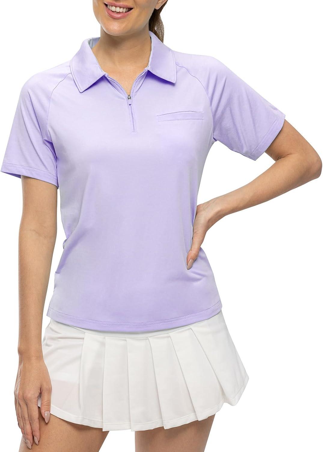 imageTBMPOY Womens Golf Polo Shirts Short Sleeve UPF 50 Dry Fit Athletic Tennis TShirts Zip Up Athletic Sports ShirtPurple