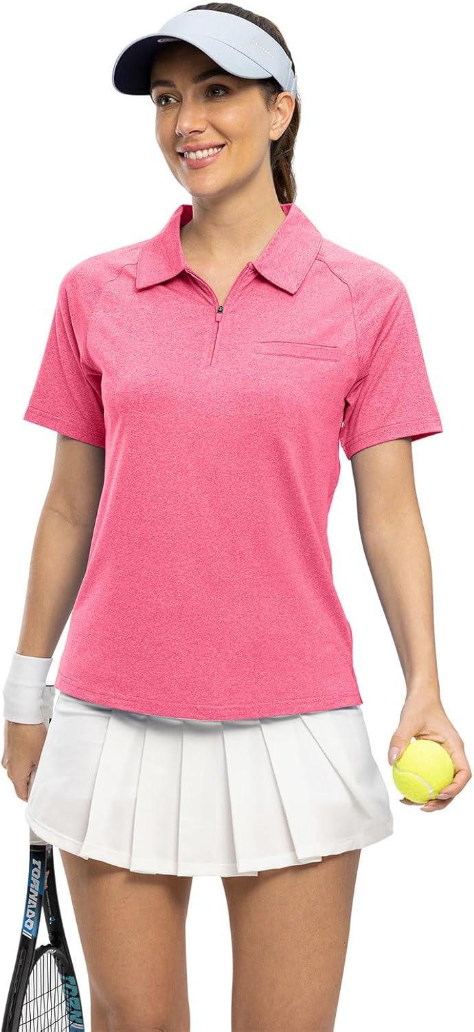 imageTBMPOY Womens Golf Polo Shirts Short Sleeve UPF 50 Dry Fit Athletic Tennis TShirts Zip Up Athletic Sports ShirtRose