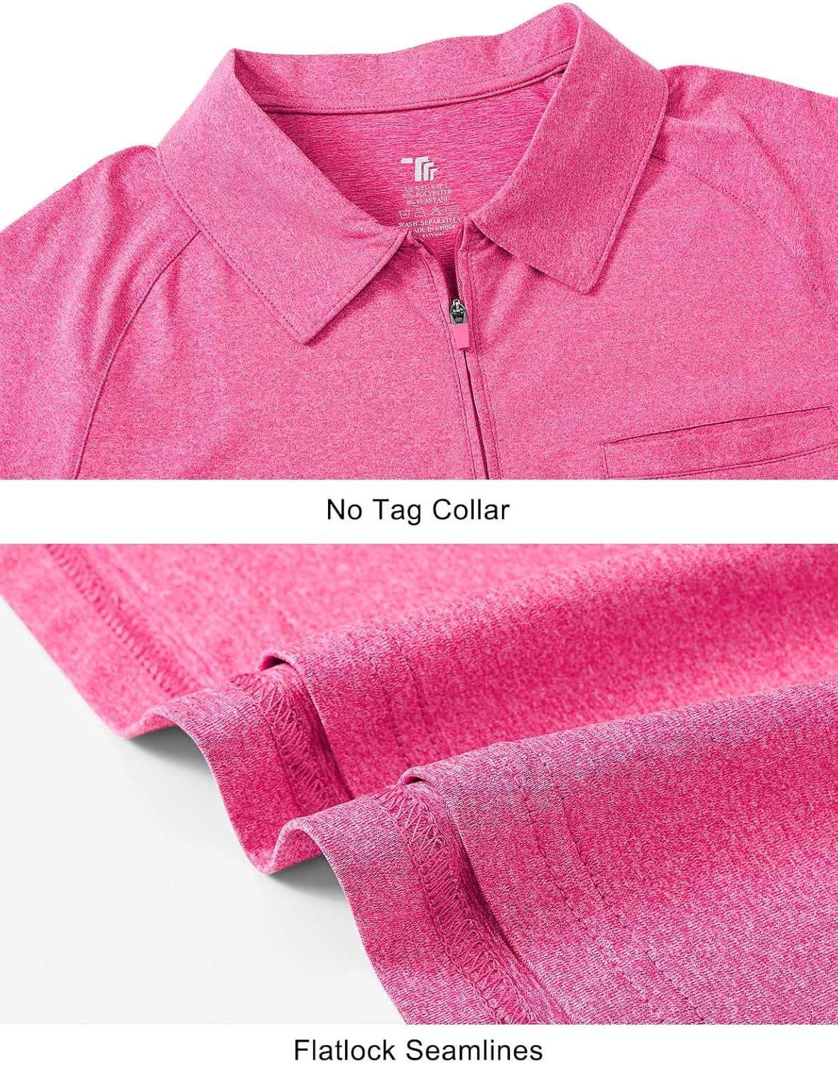 imageTBMPOY Womens Golf Polo Shirts Short Sleeve UPF 50 Dry Fit Athletic Tennis TShirts Zip Up Athletic Sports ShirtRose