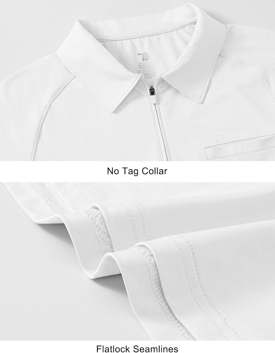 imageTBMPOY Womens Golf Polo Shirts Short Sleeve UPF 50 Dry Fit Athletic Tennis TShirts Zip Up Athletic Sports ShirtWhite