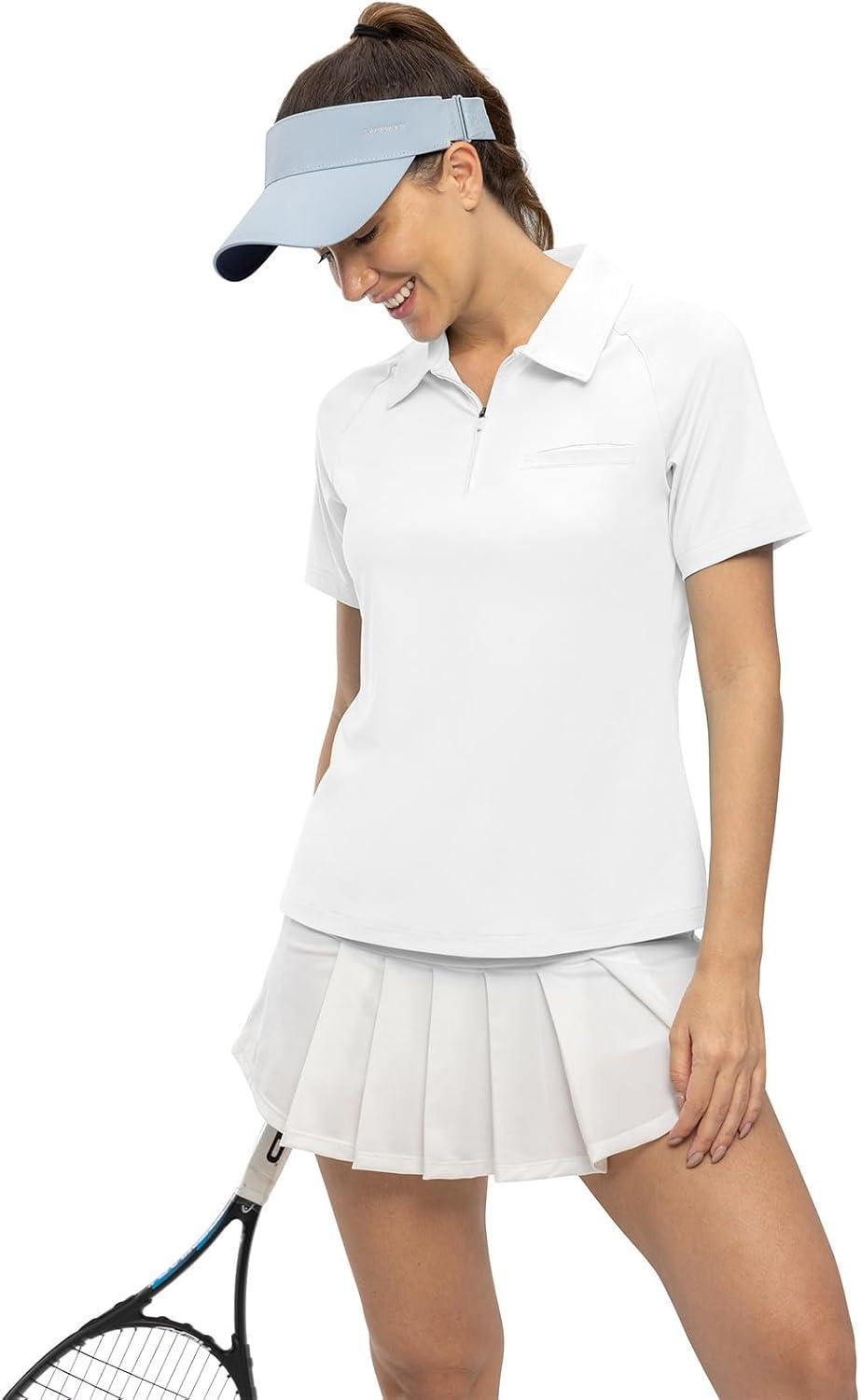 imageTBMPOY Womens Golf Polo Shirts Short Sleeve UPF 50 Dry Fit Athletic Tennis TShirts Zip Up Athletic Sports ShirtWhite