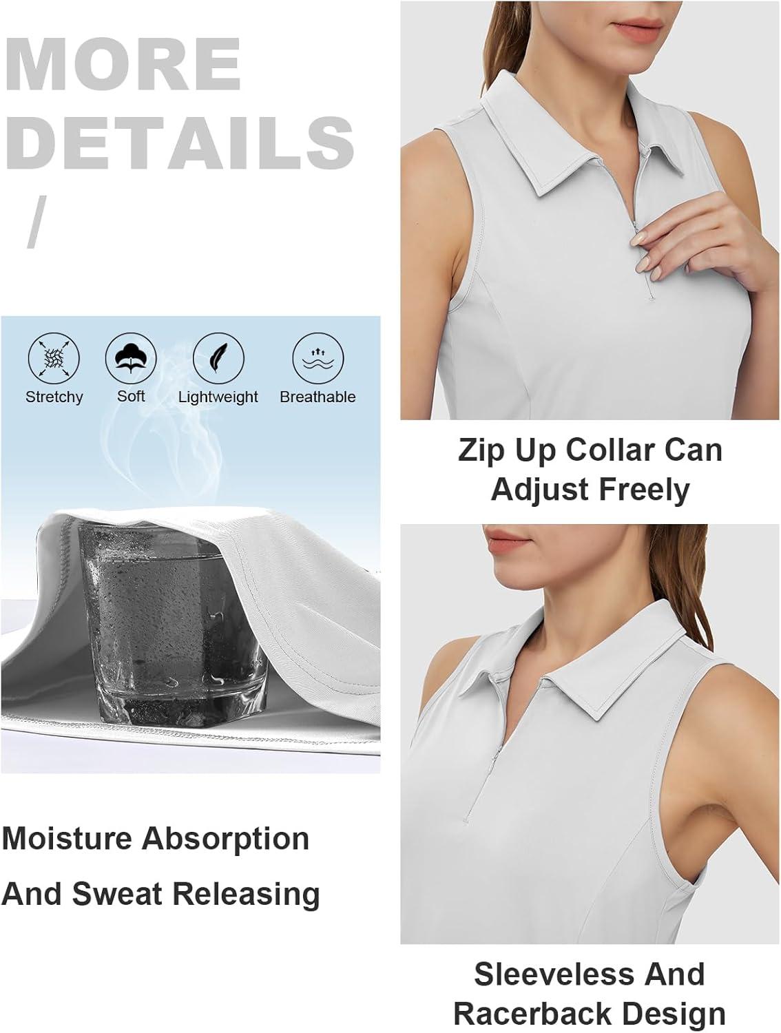 imageTBMPOY Womens Golf Polo Shirts Sleeveless Tank Tops Tennis Shirts Racerback with Zip Up Collar Athletic Tops LightweightWhite