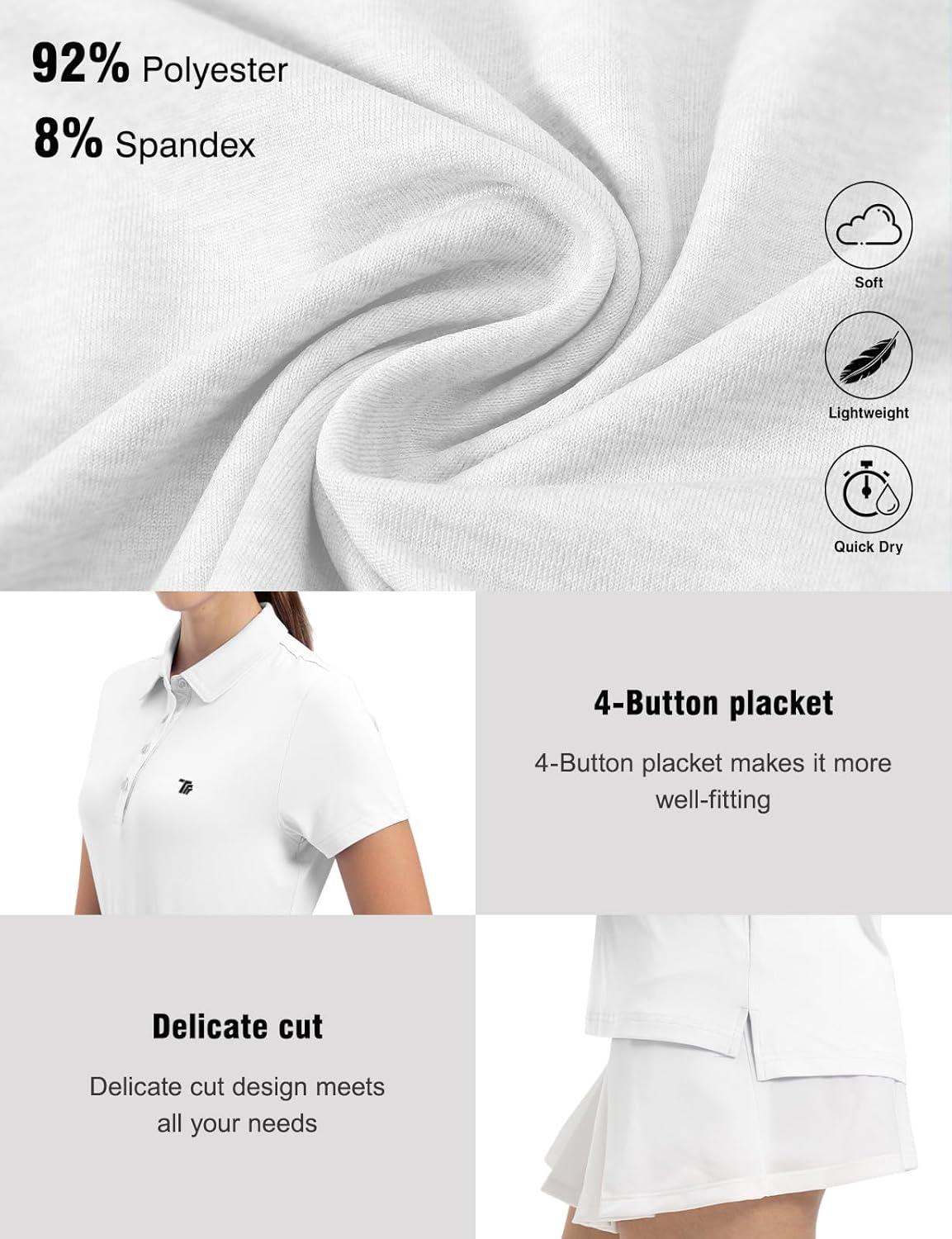 imageTBMPOY Womens Golf Polo Short Sleeve Shirts Lightweight Moisture Wicking Collared T Shirt Quick Dry 4ButtonA1white