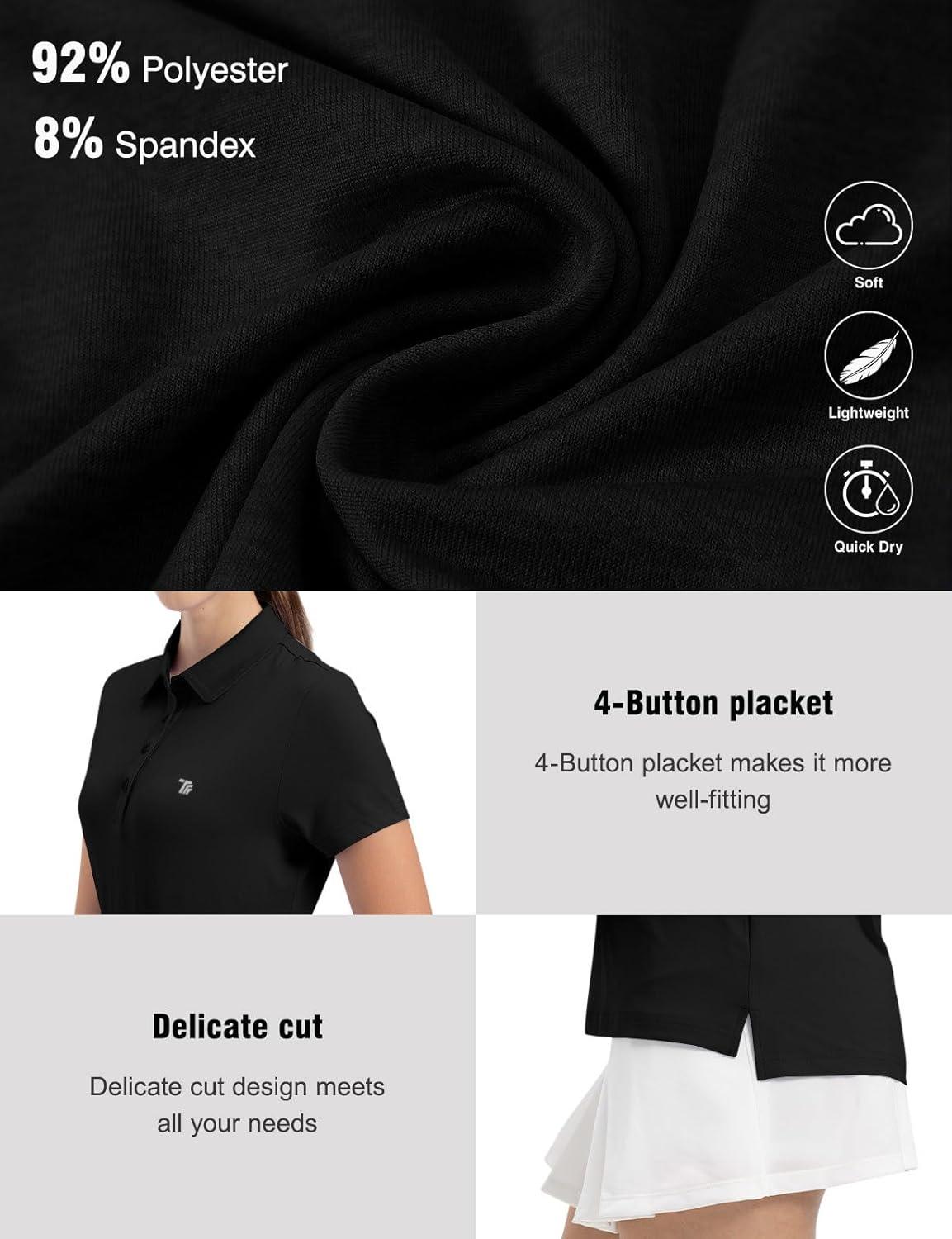 imageTBMPOY Womens Golf Polo Short Sleeve Shirts Lightweight Moisture Wicking Collared T Shirt Quick Dry 4ButtonA2black