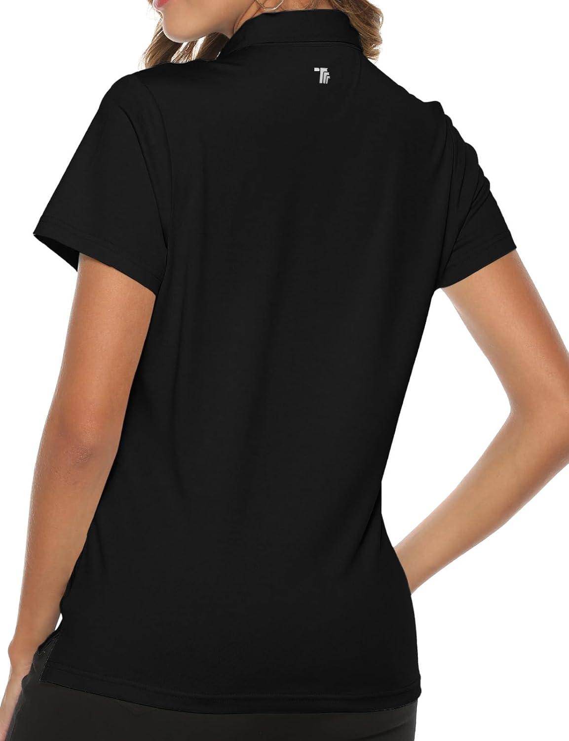 imageTBMPOY Womens Golf Polo Short Sleeve Shirts Lightweight Moisture Wicking Collared T Shirt Quick Dry 4ButtonA2black