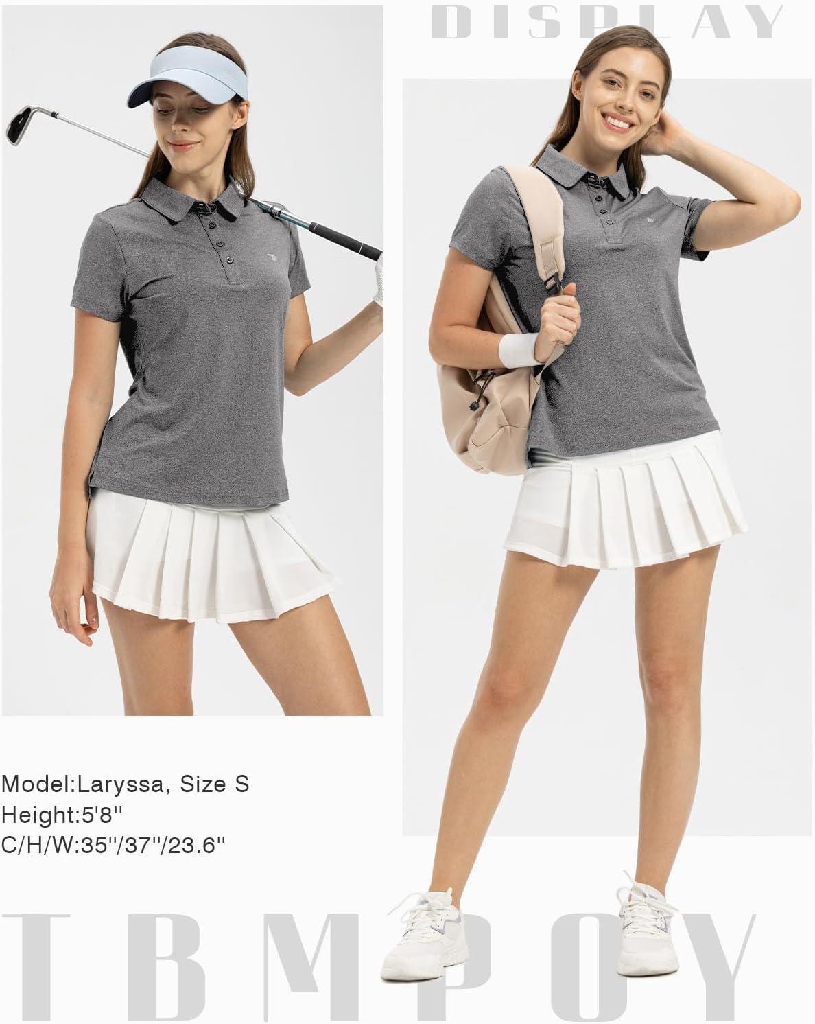 imageTBMPOY Womens Golf Polo Short Sleeve Shirts Lightweight Moisture Wicking Collared T Shirt Quick Dry 4ButtonA5dark Grey