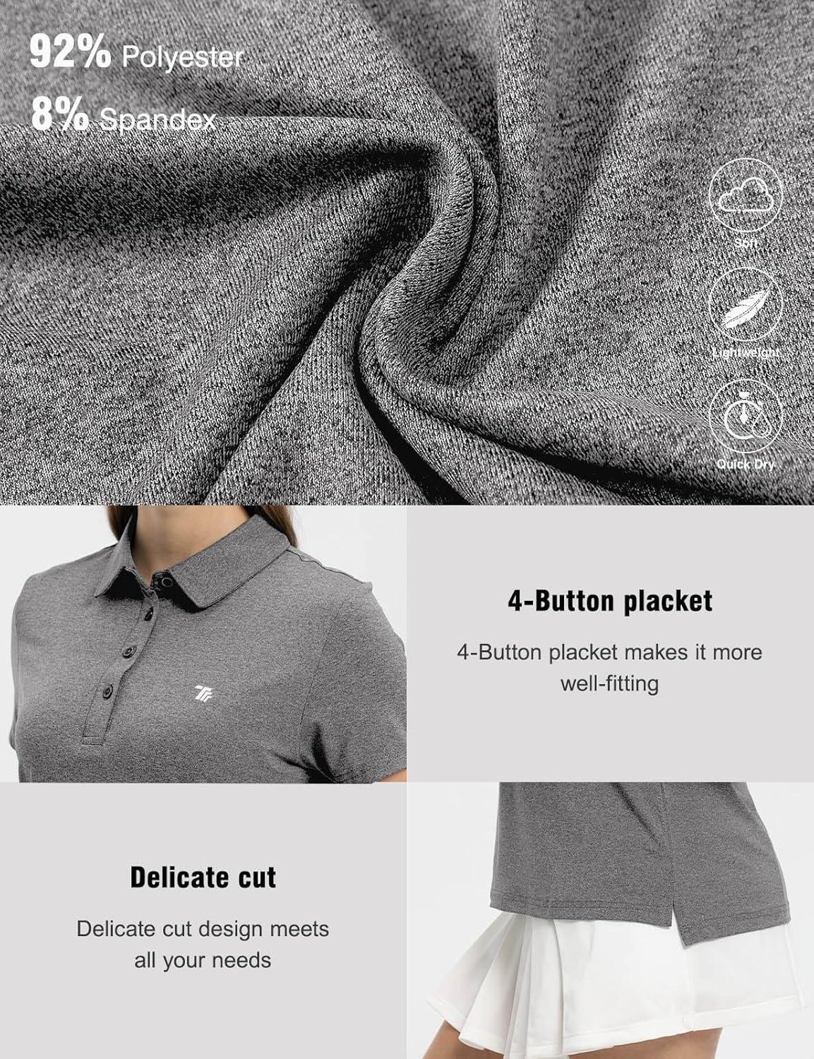 imageTBMPOY Womens Golf Polo Short Sleeve Shirts Lightweight Moisture Wicking Collared T Shirt Quick Dry 4ButtonA5dark Grey