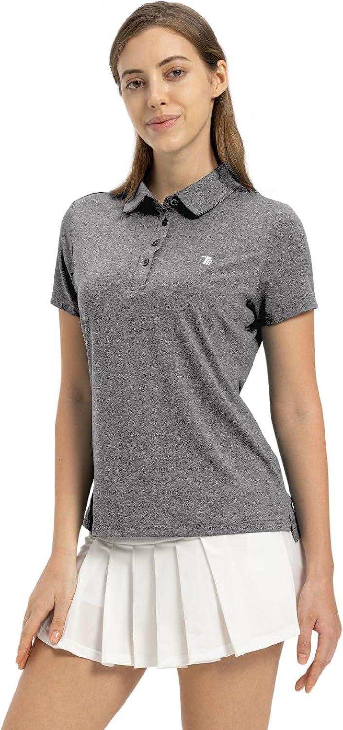 imageTBMPOY Womens Golf Polo Short Sleeve Shirts Lightweight Moisture Wicking Collared T Shirt Quick Dry 4ButtonA5dark Grey