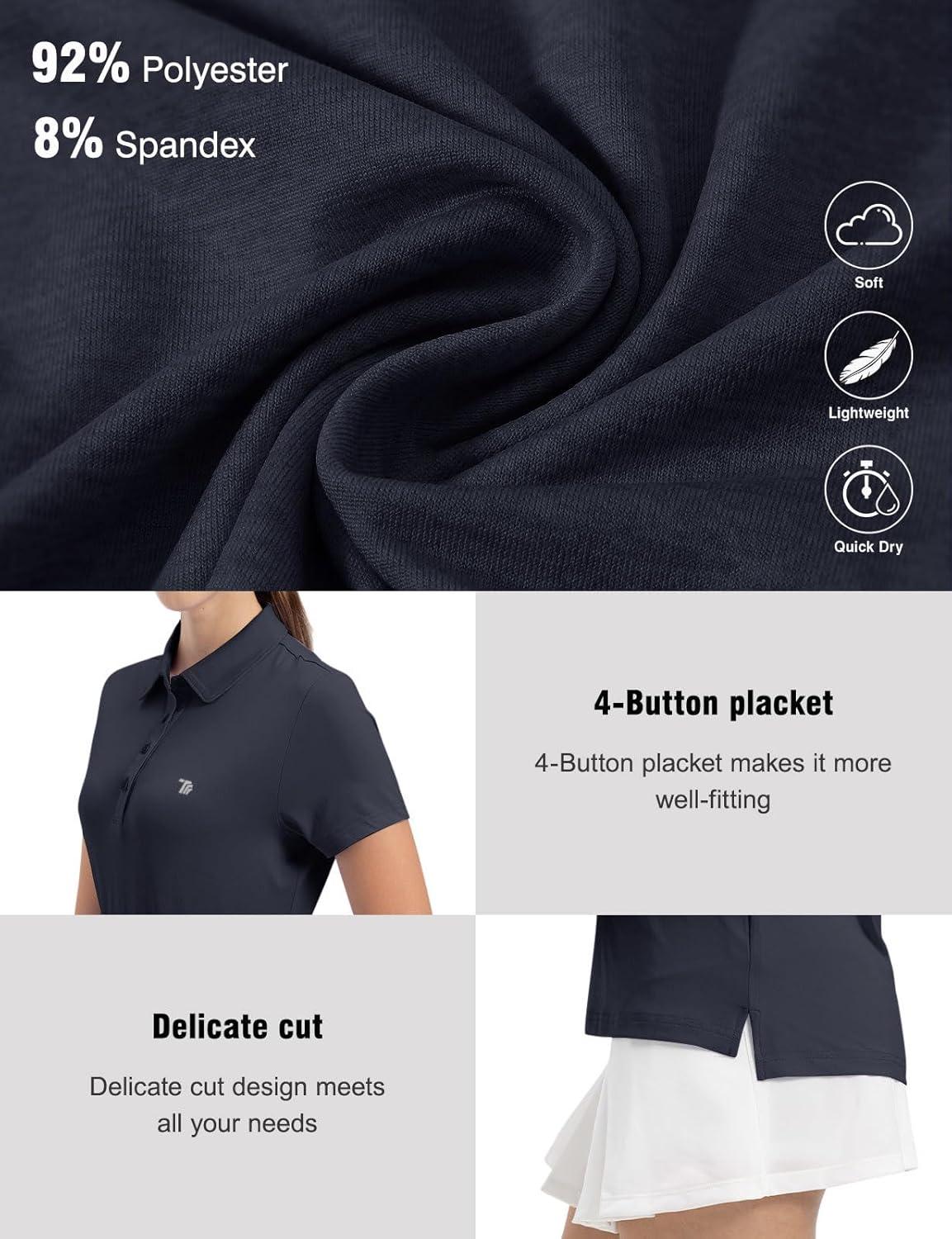 imageTBMPOY Womens Golf Polo Short Sleeve Shirts Lightweight Moisture Wicking Collared T Shirt Quick Dry 4ButtonA6navy