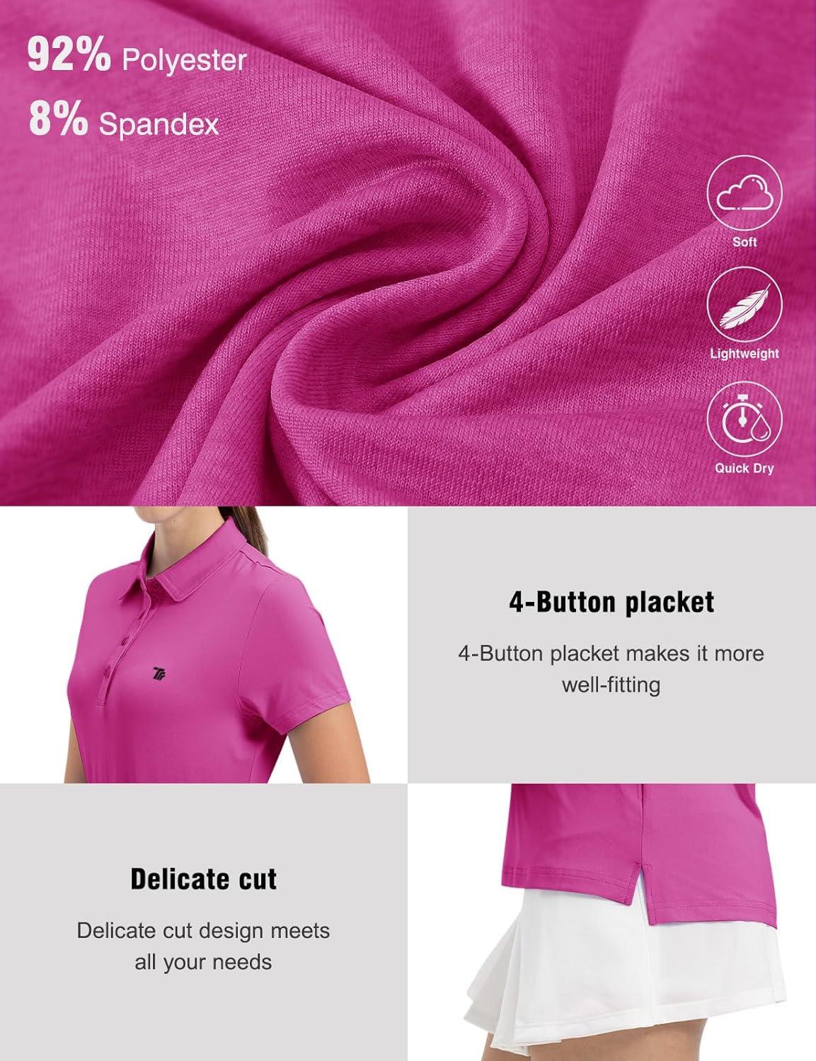 imageTBMPOY Womens Golf Polo Short Sleeve Shirts Lightweight Moisture Wicking Collared T Shirt Quick Dry 4ButtonA7deap Rose