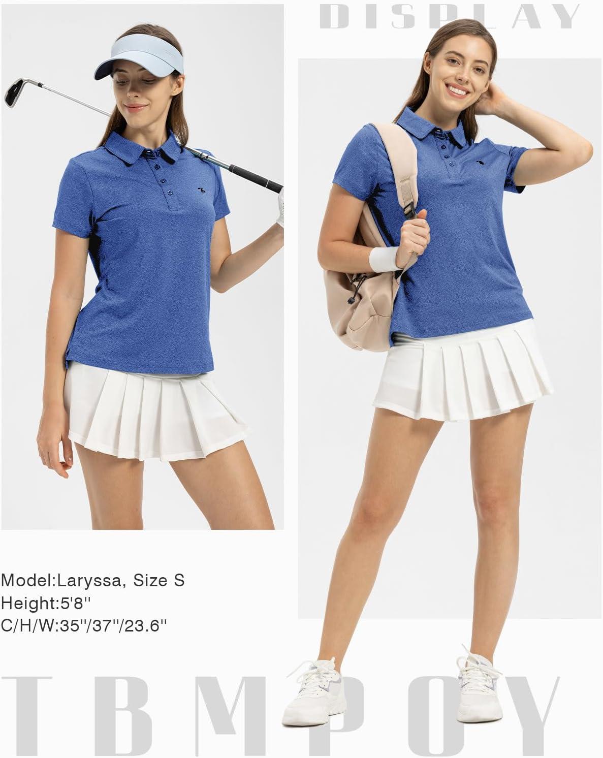 imageTBMPOY Womens Golf Polo Short Sleeve Shirts Lightweight Moisture Wicking Collared T Shirt Quick Dry 4ButtonA8dark Blue