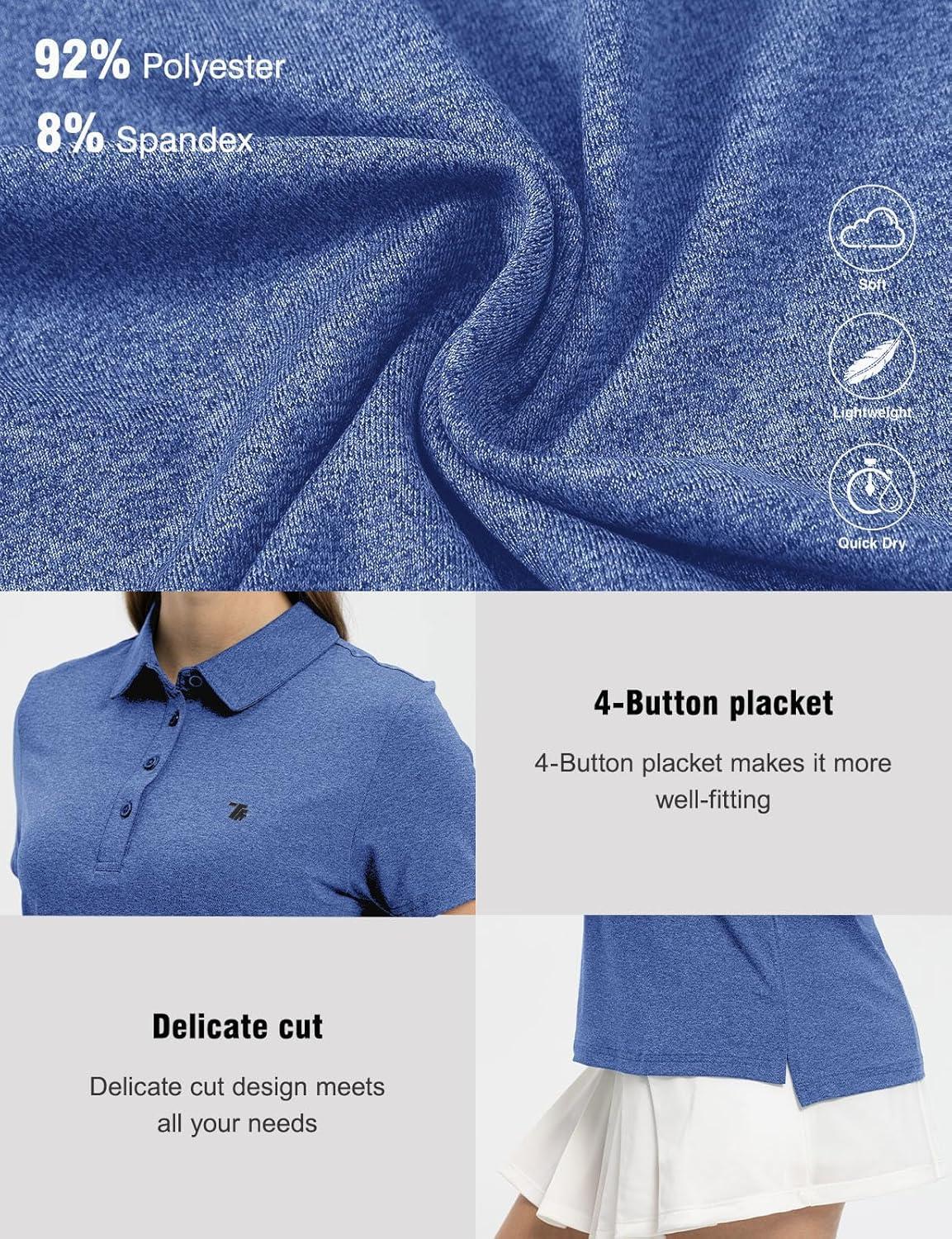 imageTBMPOY Womens Golf Polo Short Sleeve Shirts Lightweight Moisture Wicking Collared T Shirt Quick Dry 4ButtonA8dark Blue