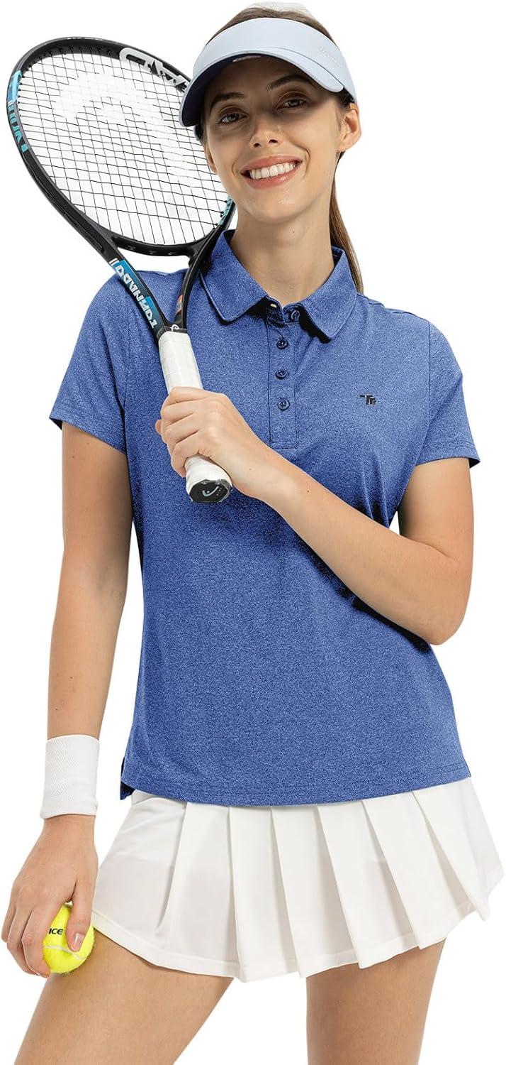 imageTBMPOY Womens Golf Polo Short Sleeve Shirts Lightweight Moisture Wicking Collared T Shirt Quick Dry 4ButtonA8dark Blue