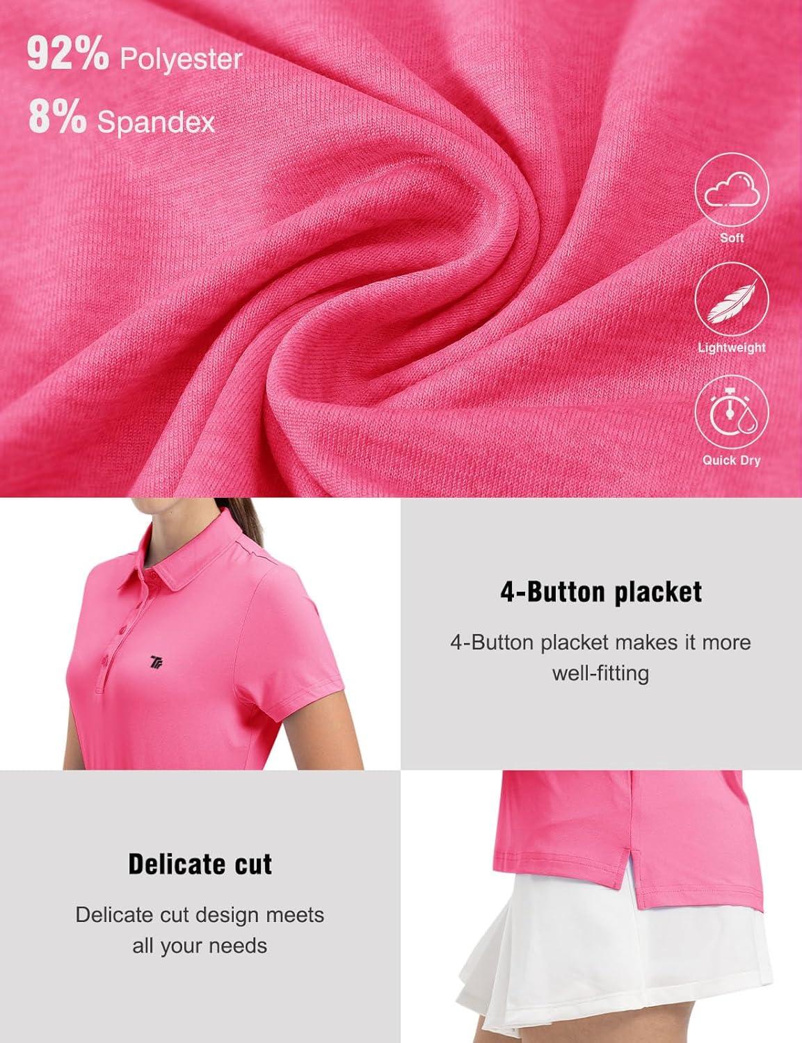 imageTBMPOY Womens Golf Polo Short Sleeve Shirts Lightweight Moisture Wicking Collared T Shirt Quick Dry 4ButtonA9rose Red