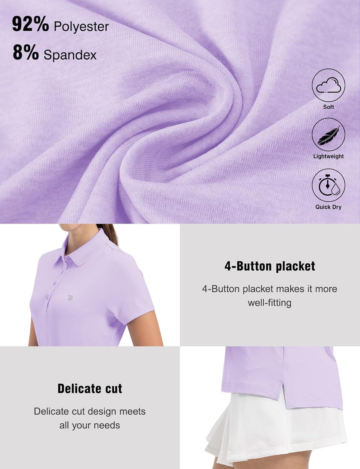 imageTBMPOY Womens Golf Polo Short Sleeve Shirts Lightweight Moisture Wicking Collared T Shirt Quick Dry 4ButtonB10light Purple