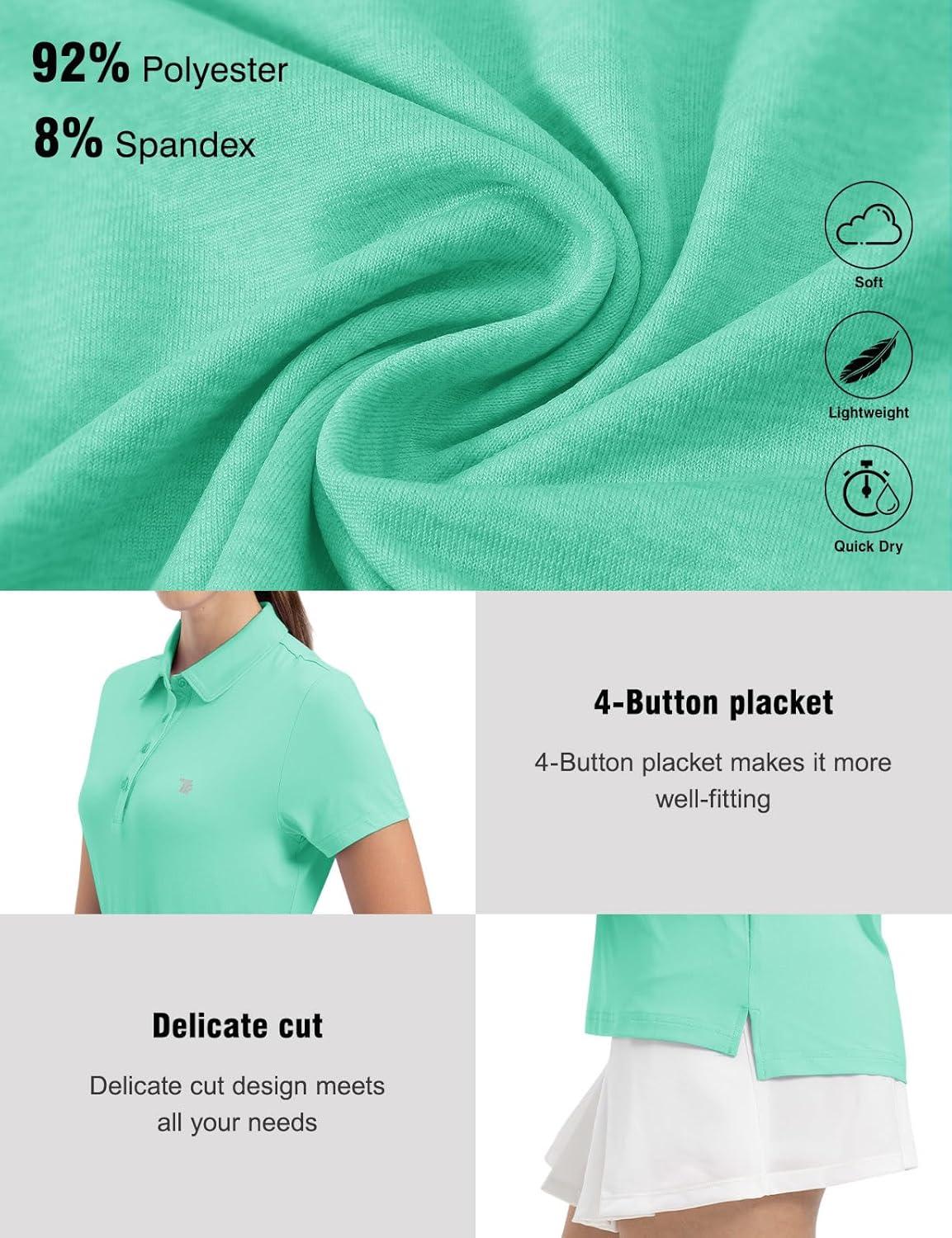 imageTBMPOY Womens Golf Polo Short Sleeve Shirts Lightweight Moisture Wicking Collared T Shirt Quick Dry 4ButtonB11aqua