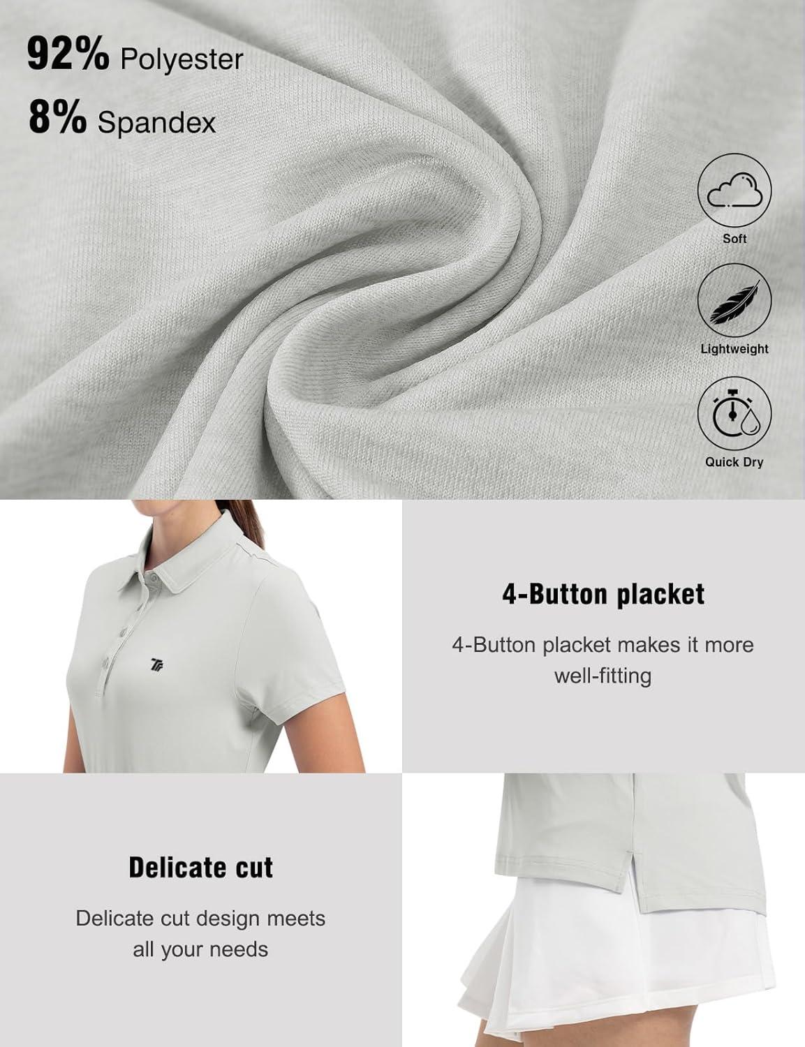 imageTBMPOY Womens Golf Polo Short Sleeve Shirts Lightweight Moisture Wicking Collared T Shirt Quick Dry 4ButtonC16light Grey