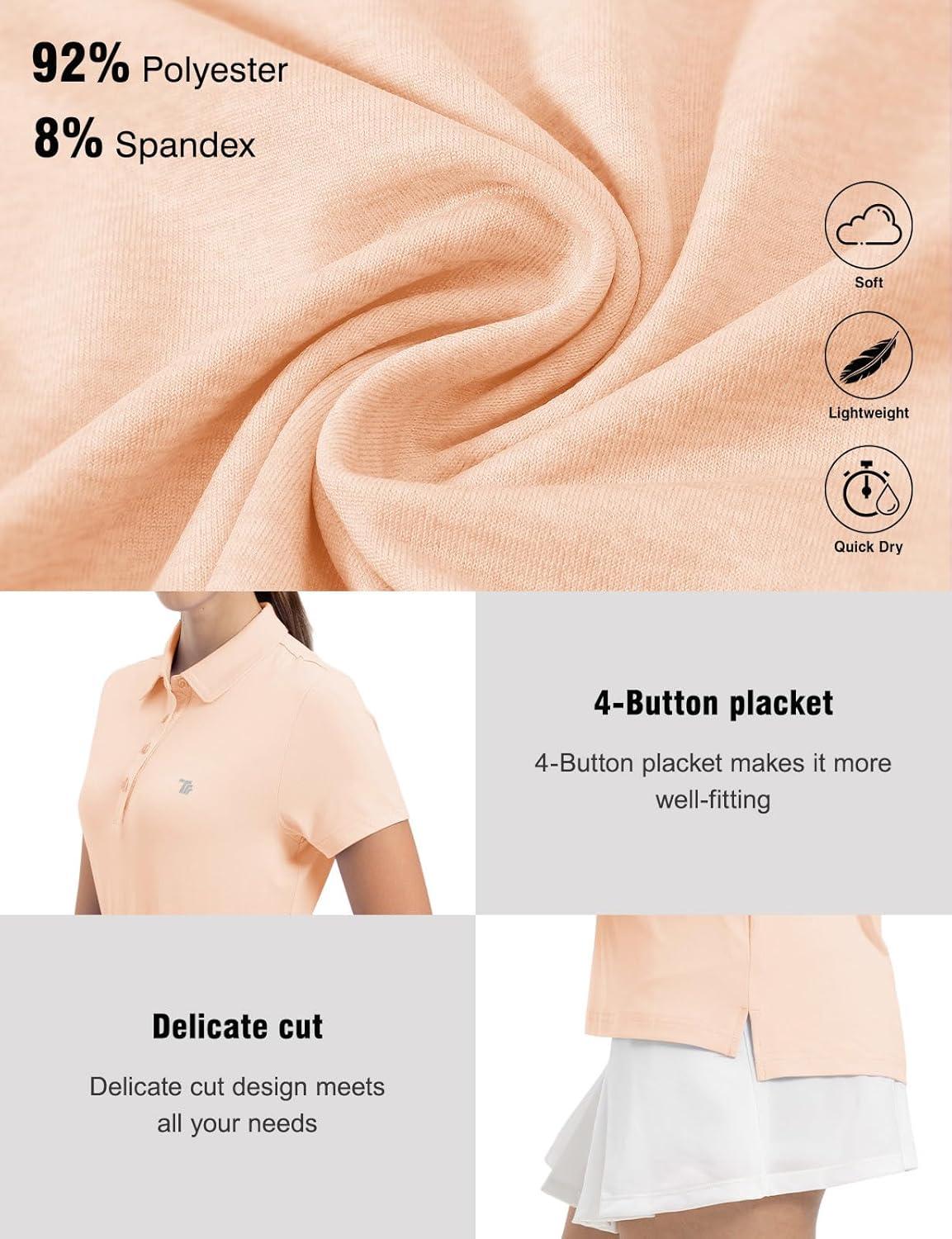 imageTBMPOY Womens Golf Polo Short Sleeve Shirts Lightweight Moisture Wicking Collared T Shirt Quick Dry 4ButtonC17peachy Keen