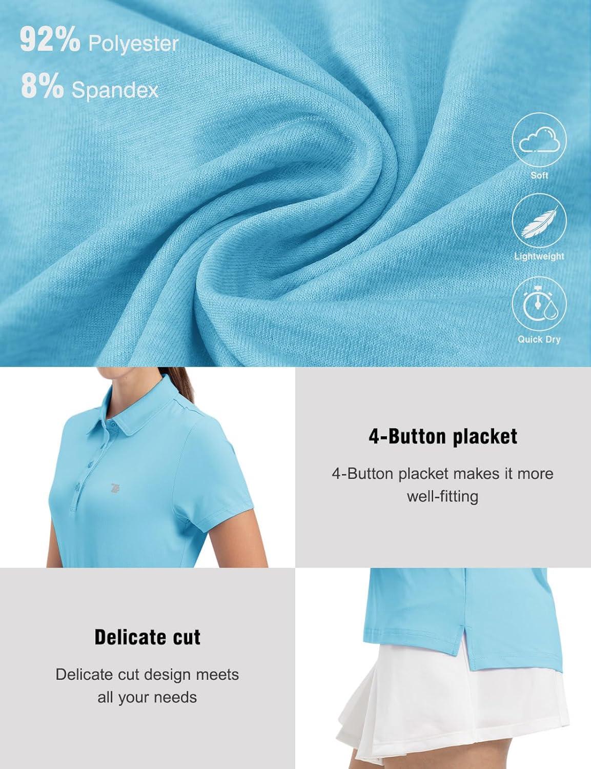 imageTBMPOY Womens Golf Polo Short Sleeve Shirts Lightweight Moisture Wicking Collared T Shirt Quick Dry 4ButtonD18water Blue