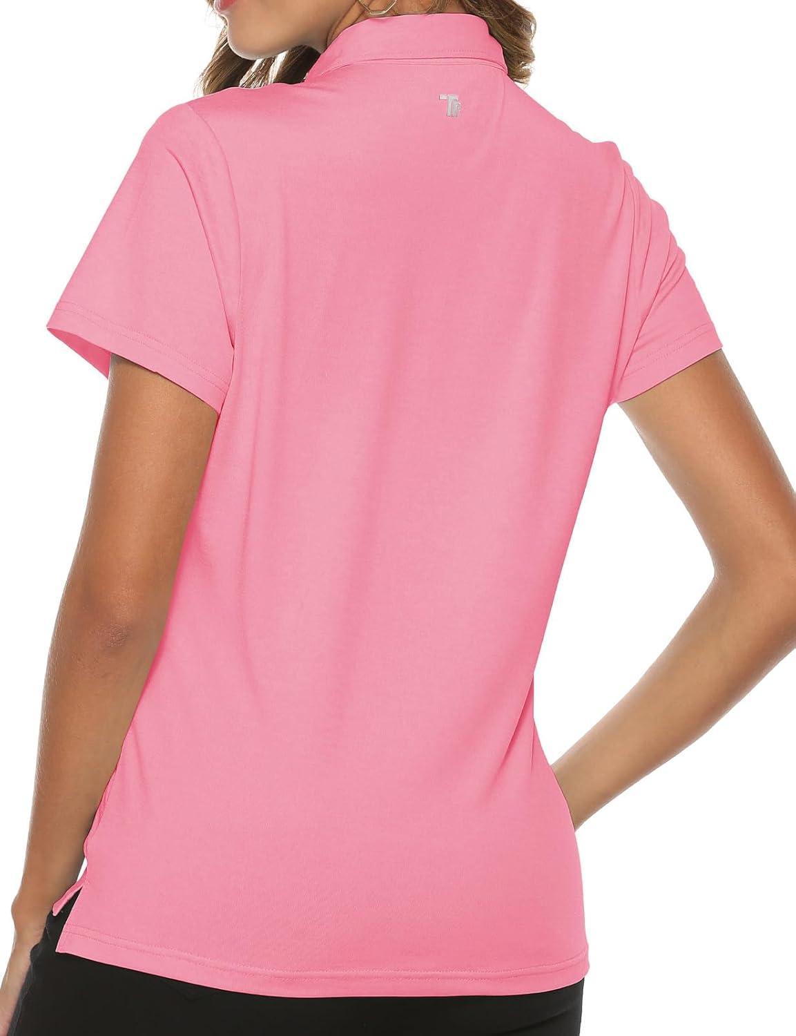 imageTBMPOY Womens Golf Polo Short Sleeve Shirts Lightweight Moisture Wicking Collared T Shirt Quick Dry 4ButtonD20sachet Pink