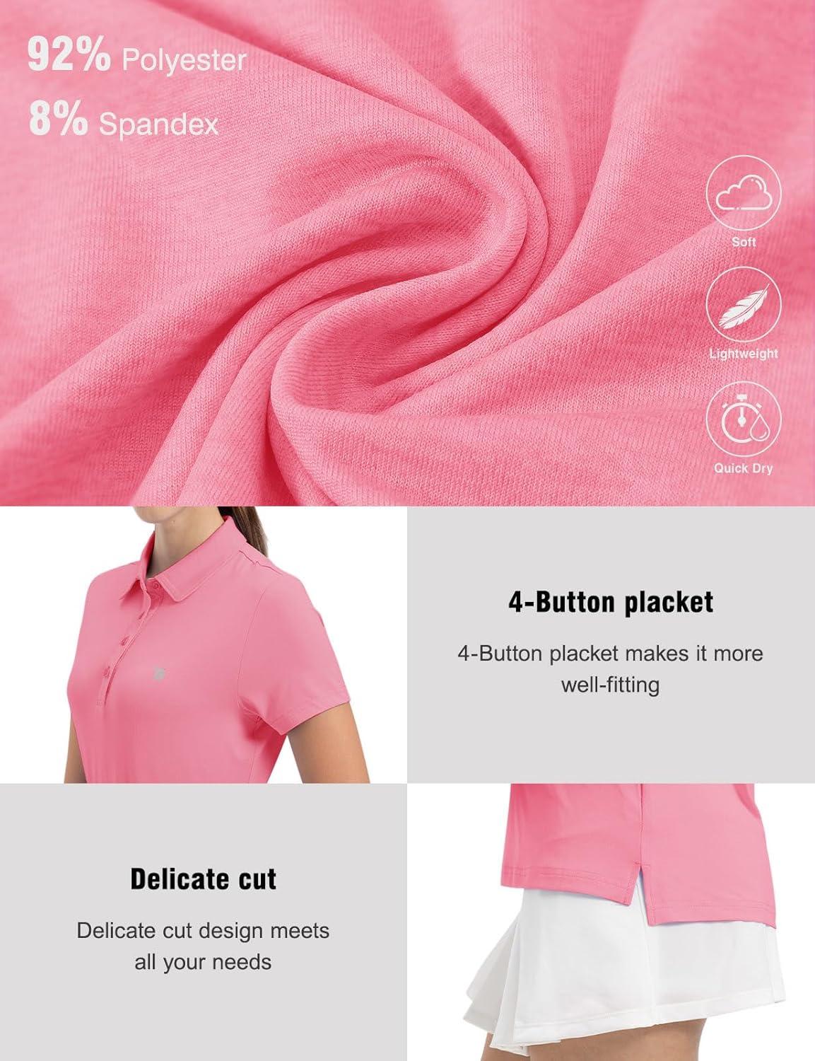 imageTBMPOY Womens Golf Polo Short Sleeve Shirts Lightweight Moisture Wicking Collared T Shirt Quick Dry 4ButtonD20sachet Pink