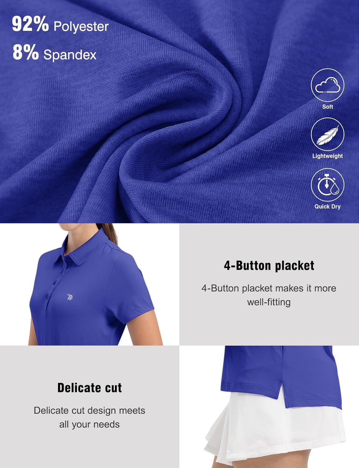 imageTBMPOY Womens Golf Polo Short Sleeve Shirts Lightweight Moisture Wicking Collared T Shirt Quick Dry 4ButtonD22update Indigo