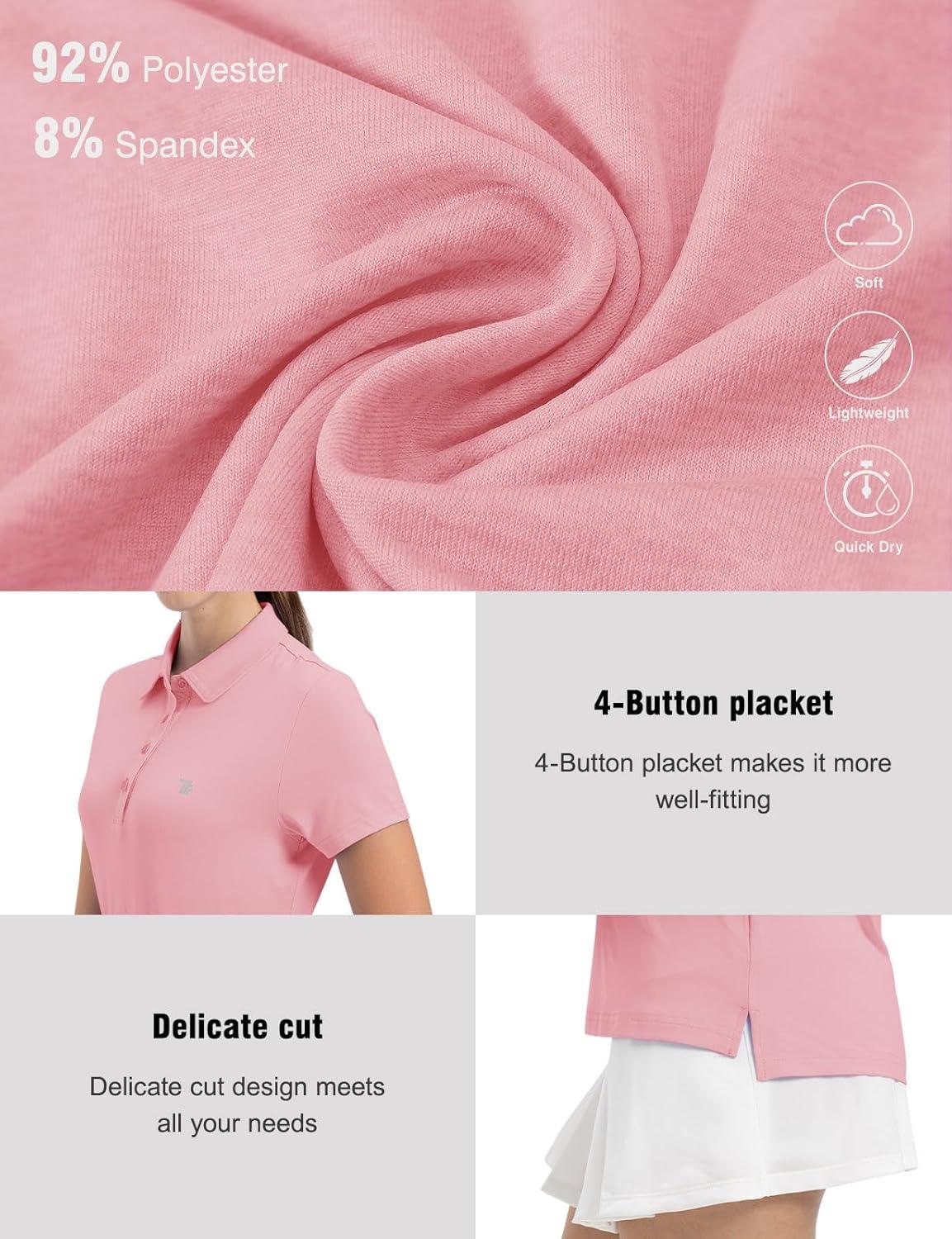 imageTBMPOY Womens Golf Polo Short Sleeve Shirts Lightweight Moisture Wicking Collared T Shirt Quick Dry 4ButtonD23light Pink