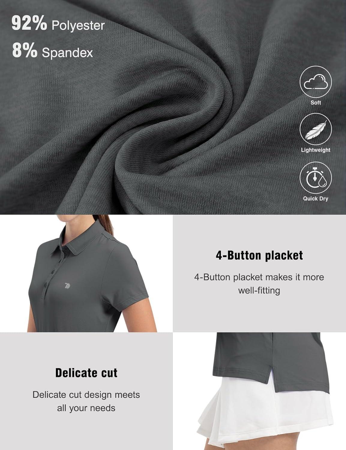 imageTBMPOY Womens Golf Polo Short Sleeve Shirts Lightweight Moisture Wicking Collared T Shirt Quick Dry 4ButtonD24medium Grey