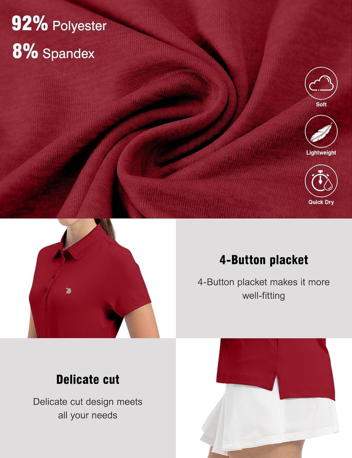 imageTBMPOY Womens Golf Polo Short Sleeve Shirts Lightweight Moisture Wicking Collared T Shirt Quick Dry 4ButtonD27wine Red