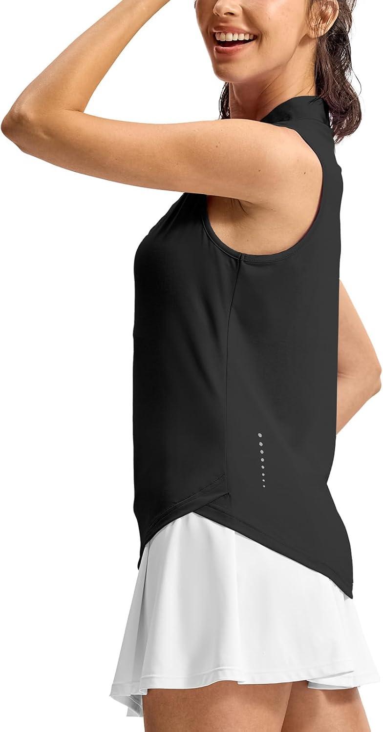 imageTBMPOY Womens Golf Shirts Sleeveless Collared Polo Tank Top UPF 50 Quick Dry Tennis VNeck Ladies SportsBlack