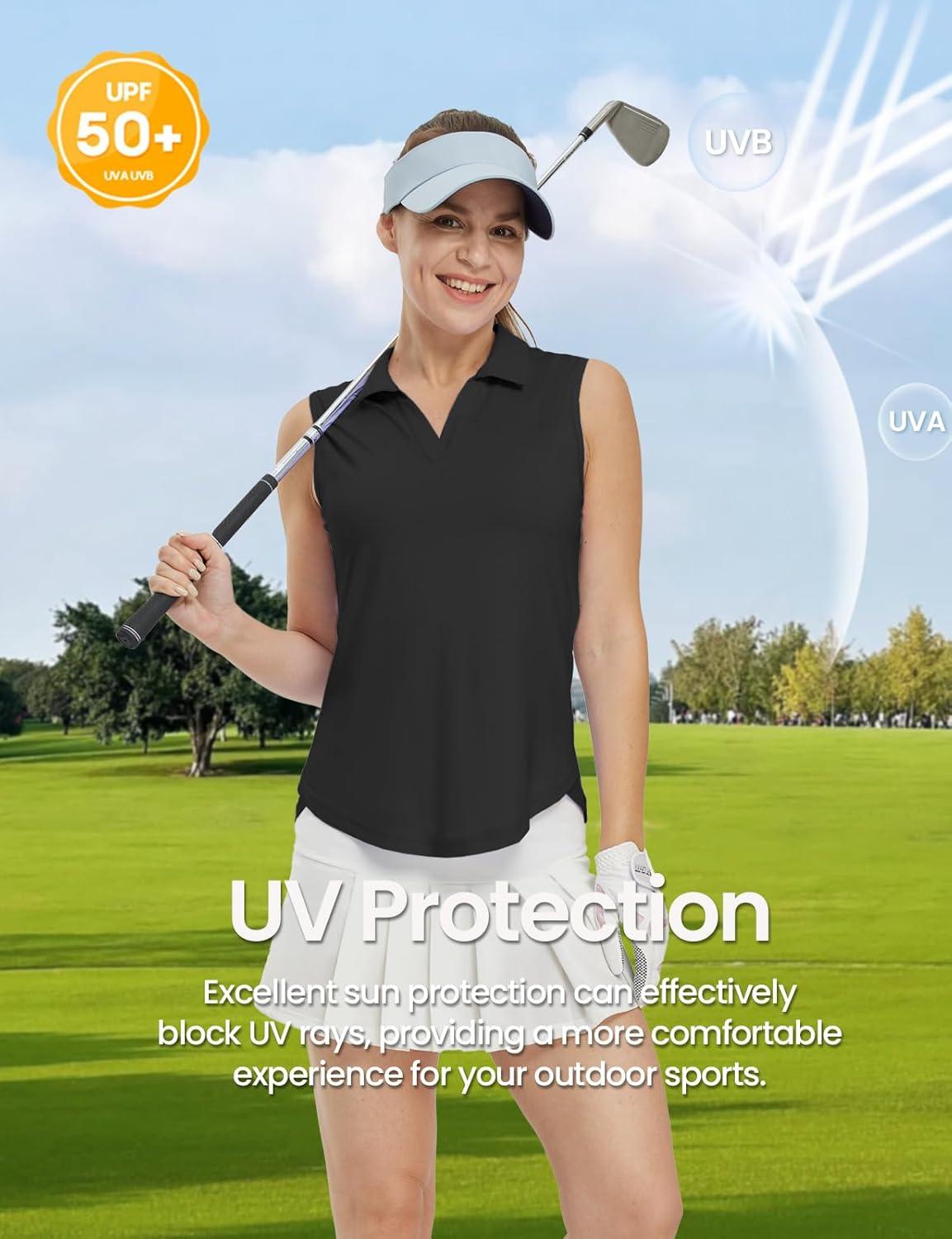 imageTBMPOY Womens Golf Shirts Sleeveless Collared Polo Tank Top UPF 50 Quick Dry Tennis VNeck Ladies SportsBlack