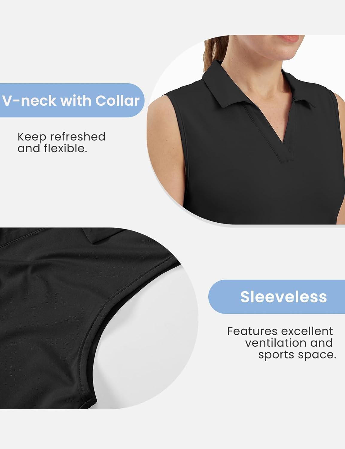 imageTBMPOY Womens Golf Shirts Sleeveless Collared Polo Tank Top UPF 50 Quick Dry Tennis VNeck Ladies SportsBlack