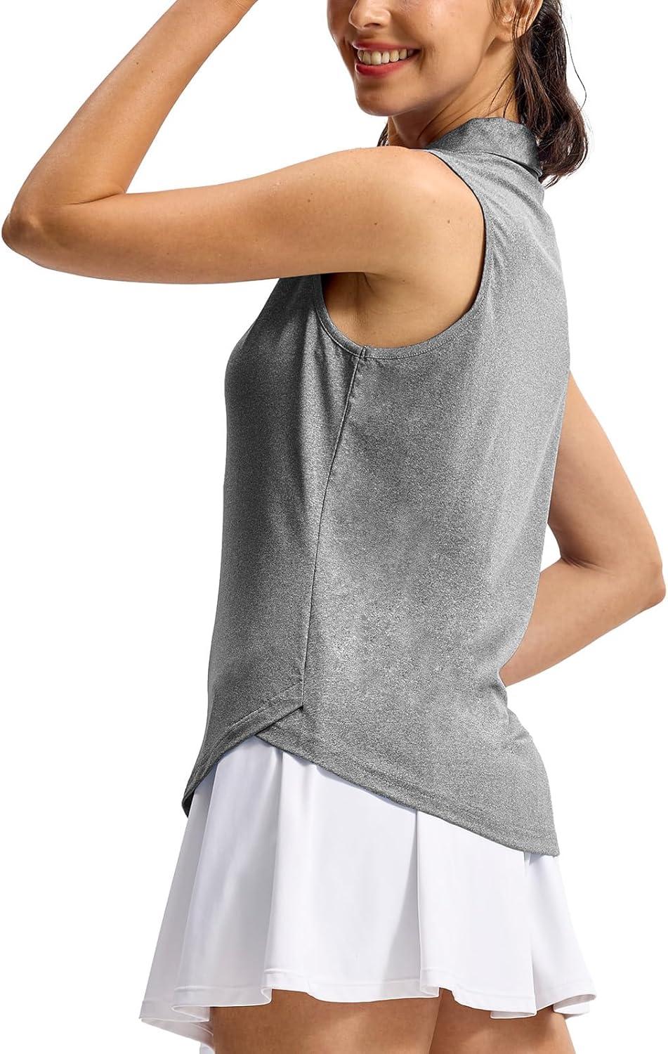 imageTBMPOY Womens Golf Shirts Sleeveless Collared Polo Tank Top UPF 50 Quick Dry Tennis VNeck Ladies SportsDark Grey