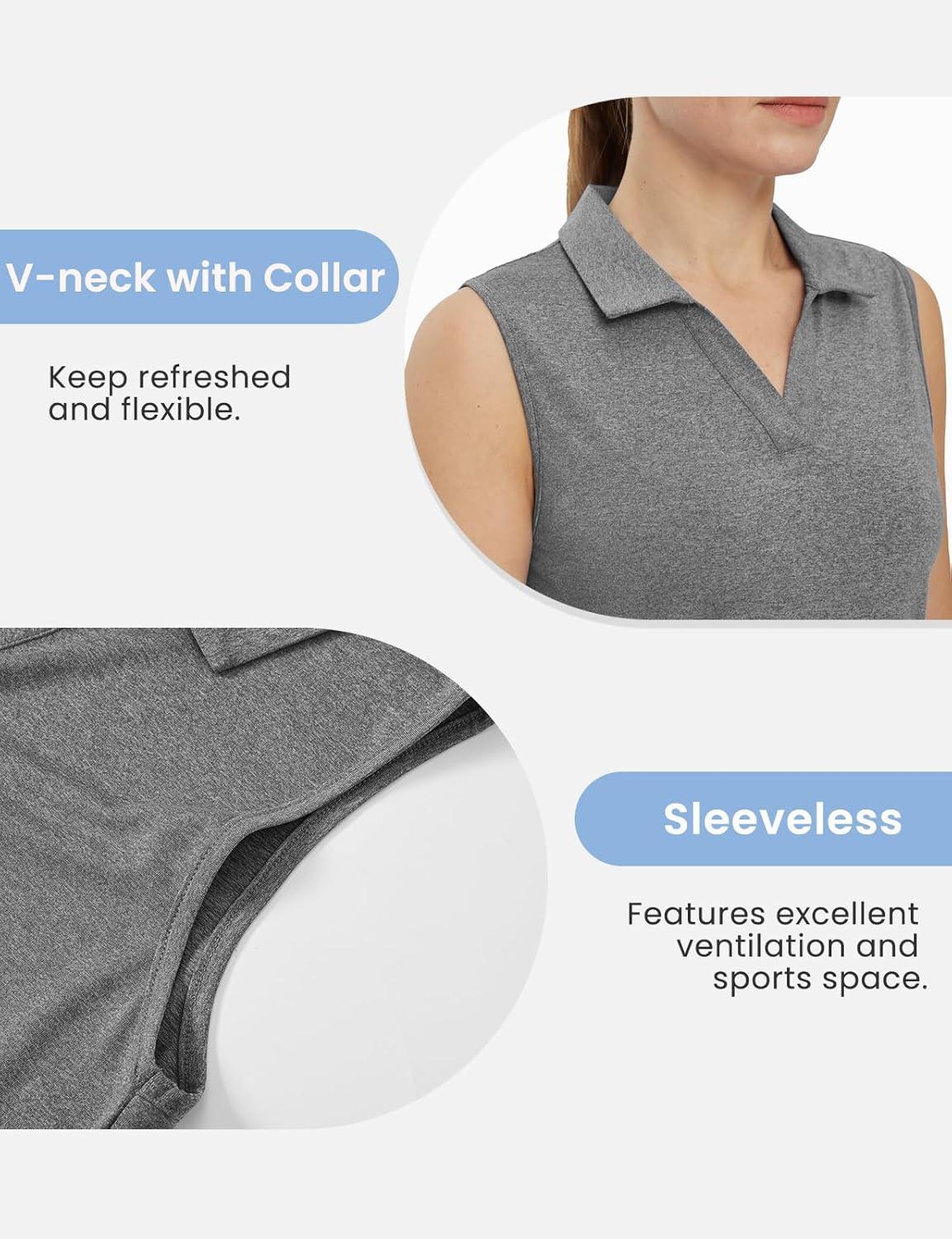 imageTBMPOY Womens Golf Shirts Sleeveless Collared Polo Tank Top UPF 50 Quick Dry Tennis VNeck Ladies SportsDark Grey