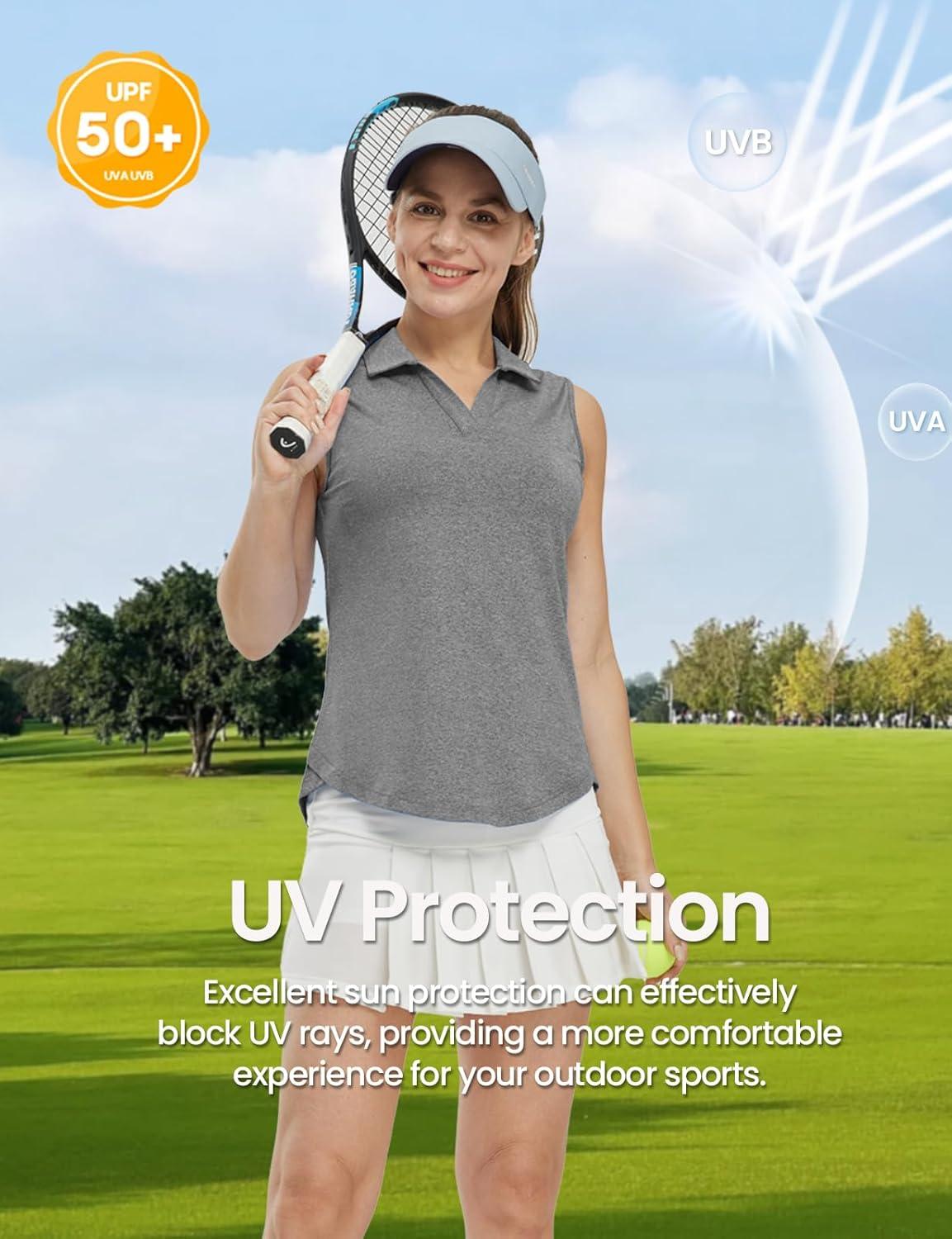 imageTBMPOY Womens Golf Shirts Sleeveless Collared Polo Tank Top UPF 50 Quick Dry Tennis VNeck Ladies SportsDark Grey