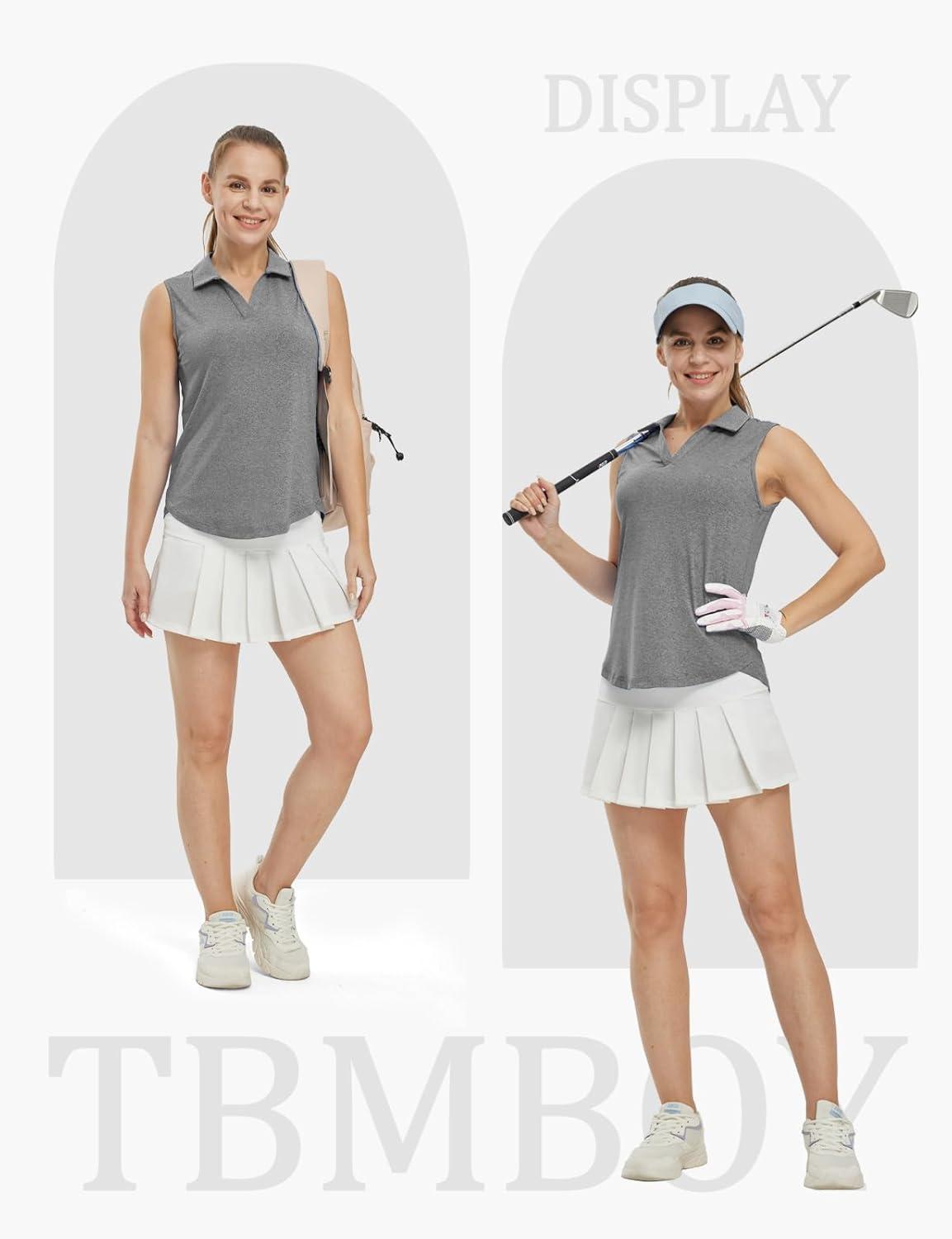 imageTBMPOY Womens Golf Shirts Sleeveless Collared Polo Tank Top UPF 50 Quick Dry Tennis VNeck Ladies SportsDark Grey