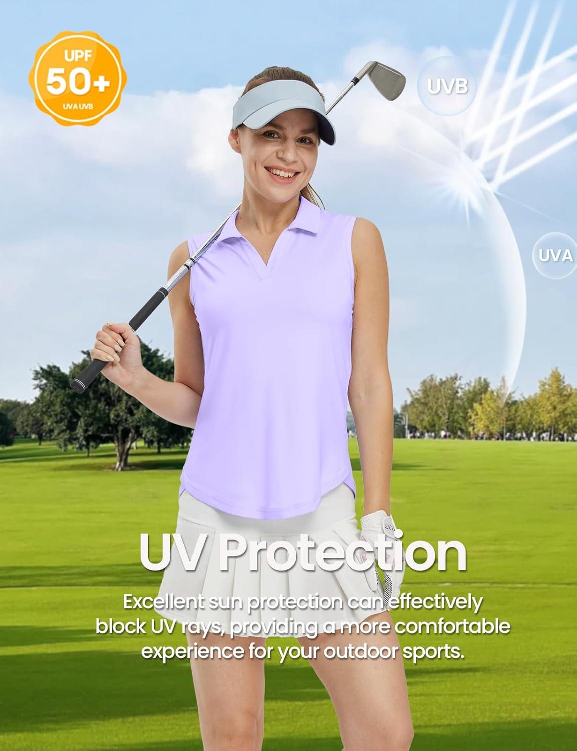 imageTBMPOY Womens Golf Shirts Sleeveless Collared Polo Tank Top UPF 50 Quick Dry Tennis VNeck Ladies SportsLight Purple