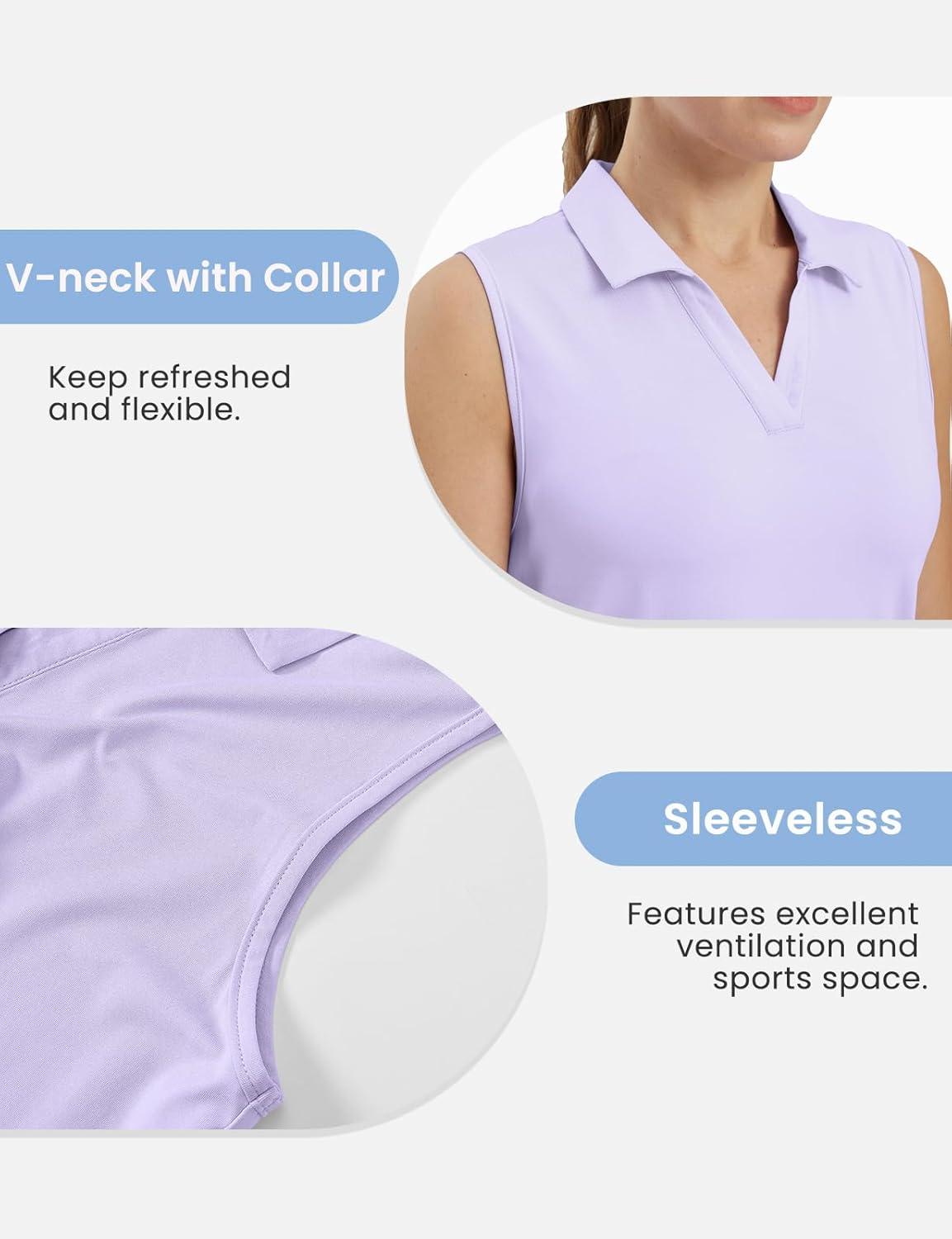 imageTBMPOY Womens Golf Shirts Sleeveless Collared Polo Tank Top UPF 50 Quick Dry Tennis VNeck Ladies SportsLight Purple