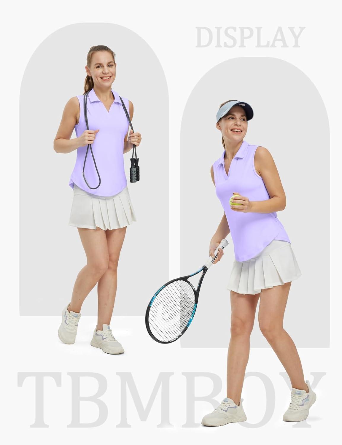 imageTBMPOY Womens Golf Shirts Sleeveless Collared Polo Tank Top UPF 50 Quick Dry Tennis VNeck Ladies SportsLight Purple