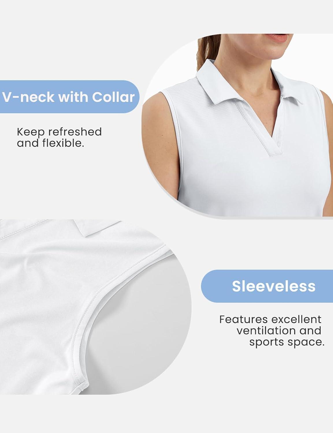imageTBMPOY Womens Golf Shirts Sleeveless Collared Polo Tank Top UPF 50 Quick Dry Tennis VNeck Ladies SportsWhite