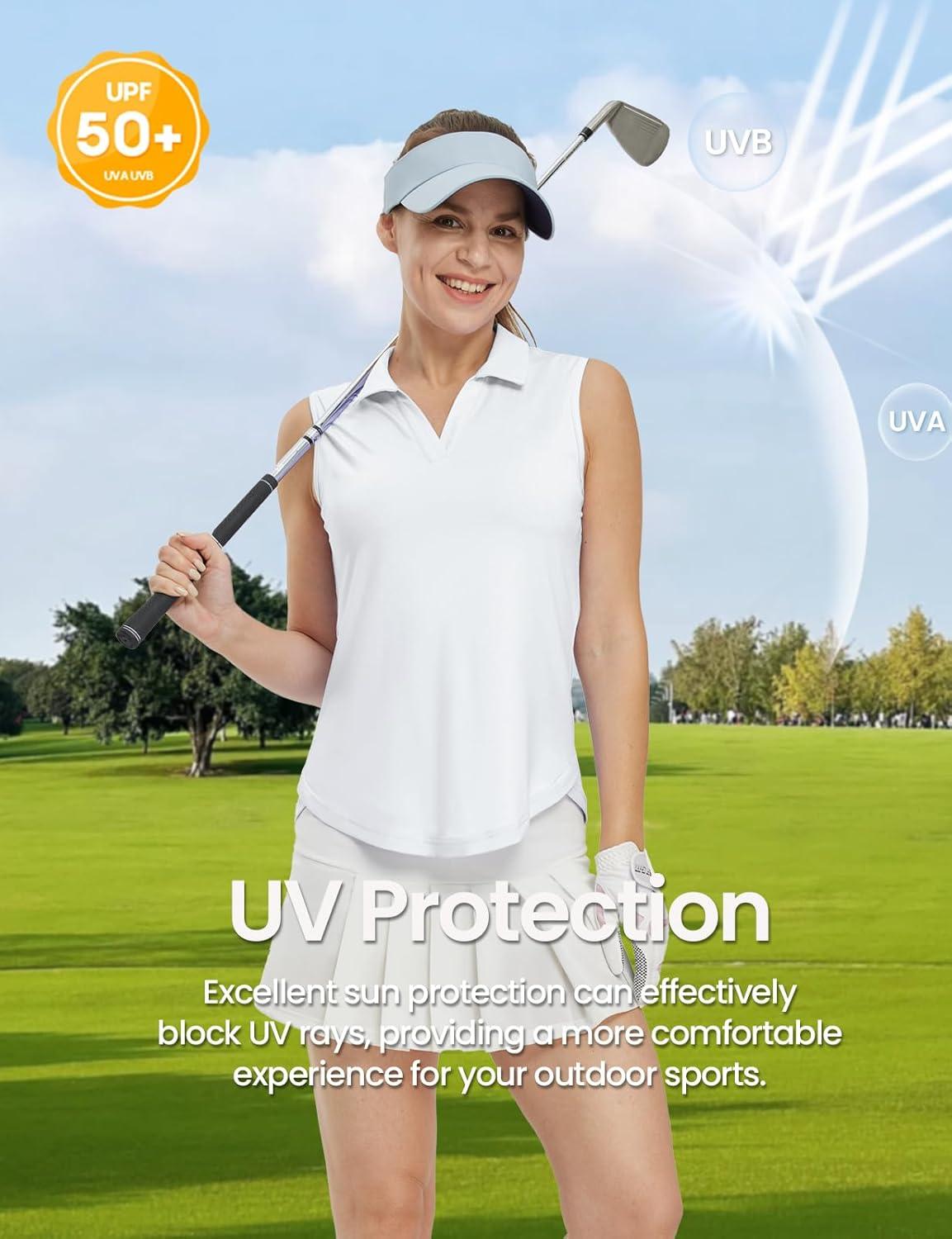 imageTBMPOY Womens Golf Shirts Sleeveless Collared Polo Tank Top UPF 50 Quick Dry Tennis VNeck Ladies SportsWhite