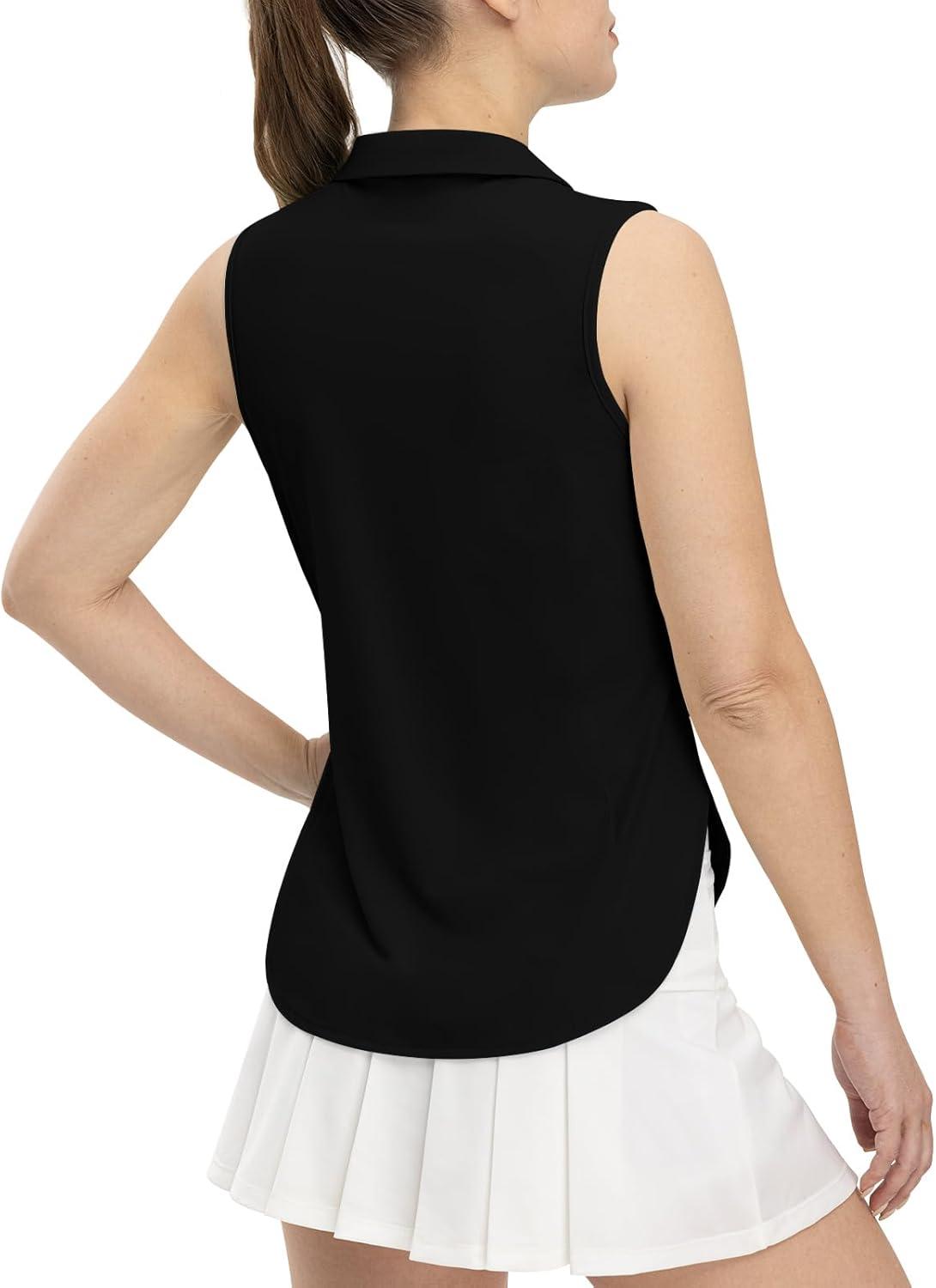 imageTBMPOY Womens Golf Sleeveless Polo Collared Tennis Tank Tops Shirts UPF 50 Sun Protection Quick Dry AthleticBlack